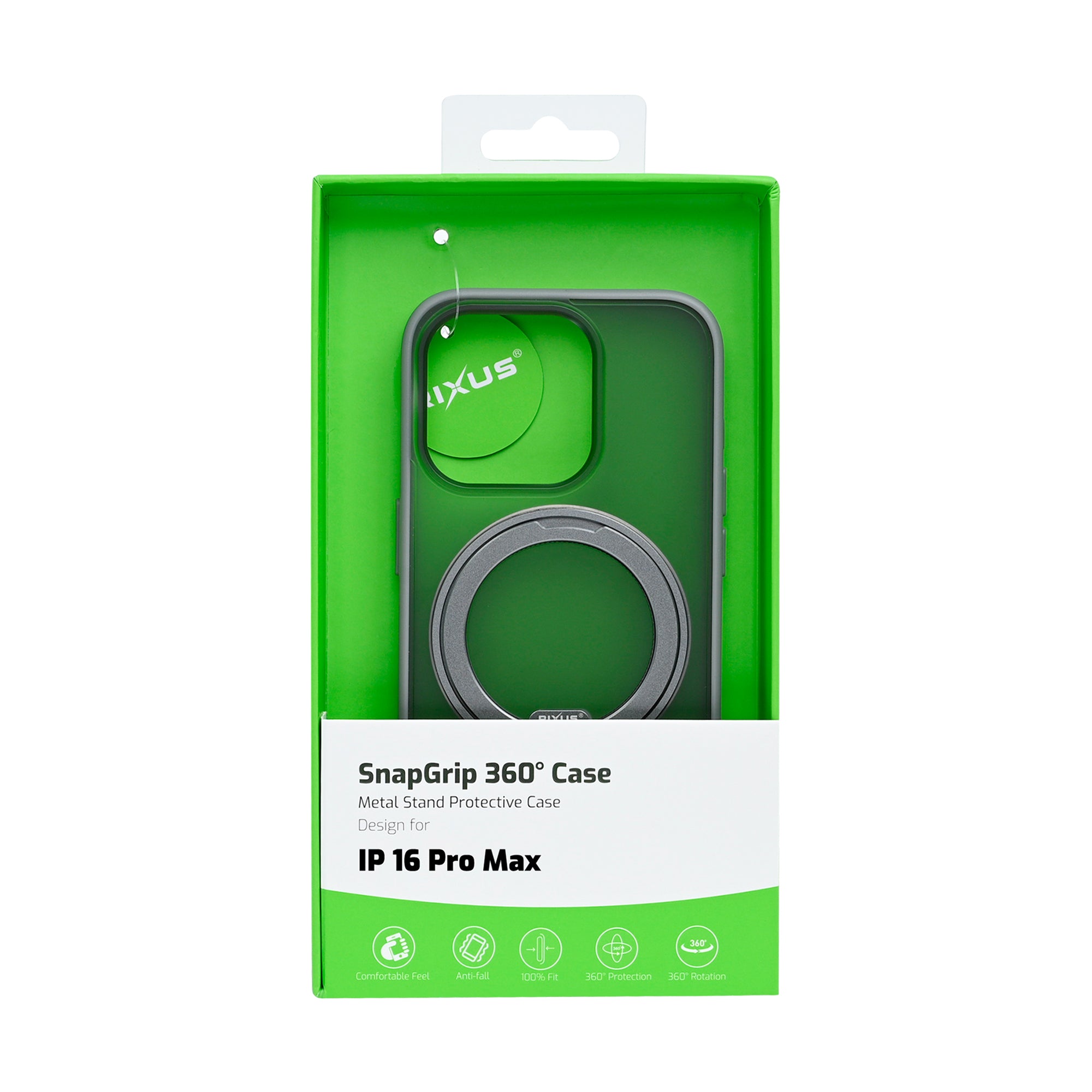 Rixus SnapGrip 360 Case For Apple iPhone 16 Pro Max Grey