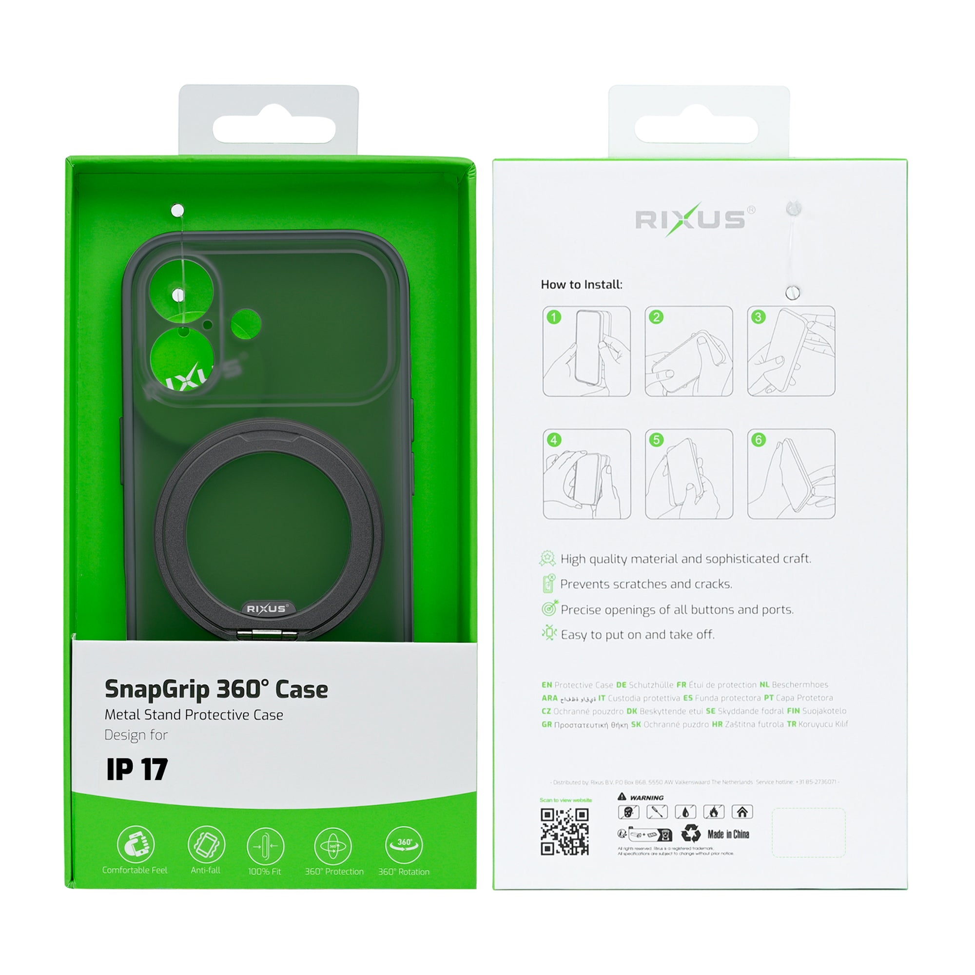 Rixus SnapGrip 360 Case For Apple iPhone 17 Black