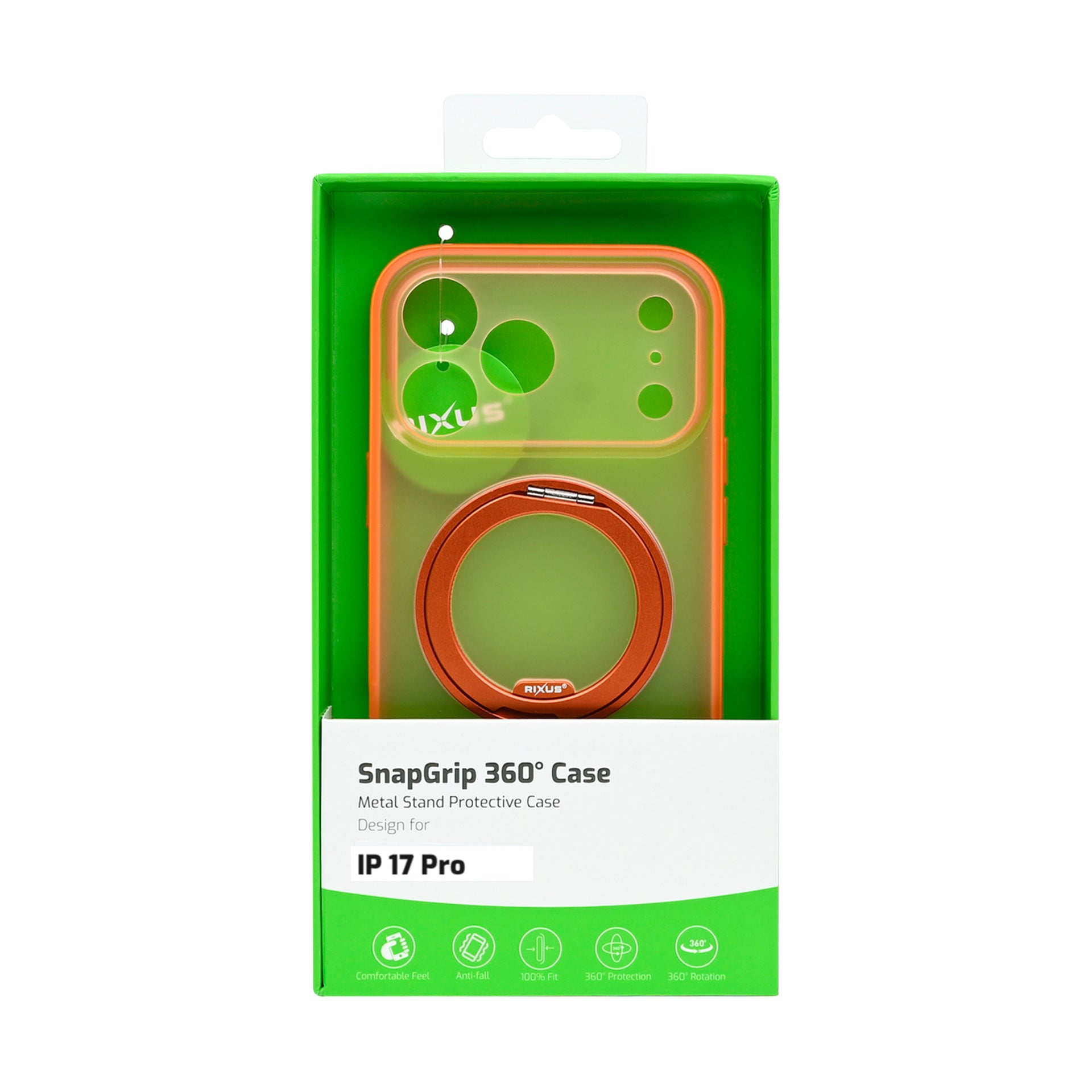 Rixus SnapGrip 360 Case For Apple iPhone 17 Pro Orange