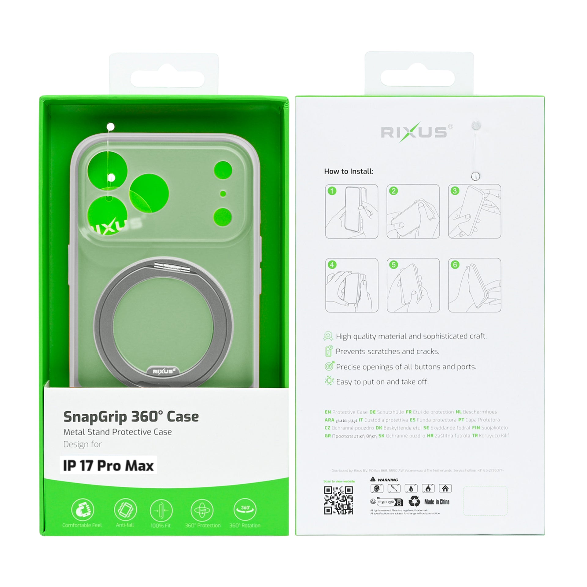 Rixus SnapGrip 360 Case For Apple iPhone 17 Pro Max White