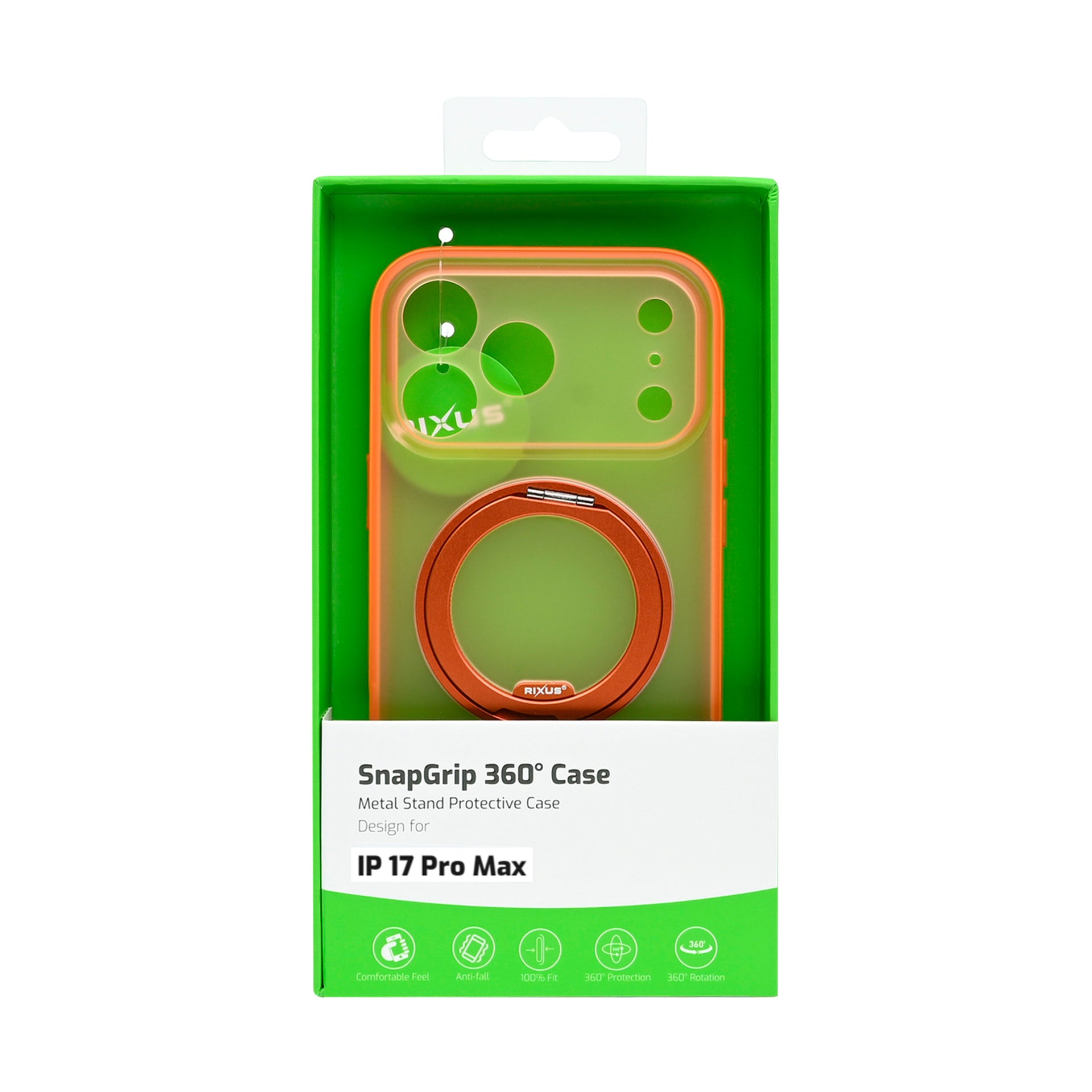 Rixus SnapGrip 360 Case For Apple iPhone 17 Pro Max Orange