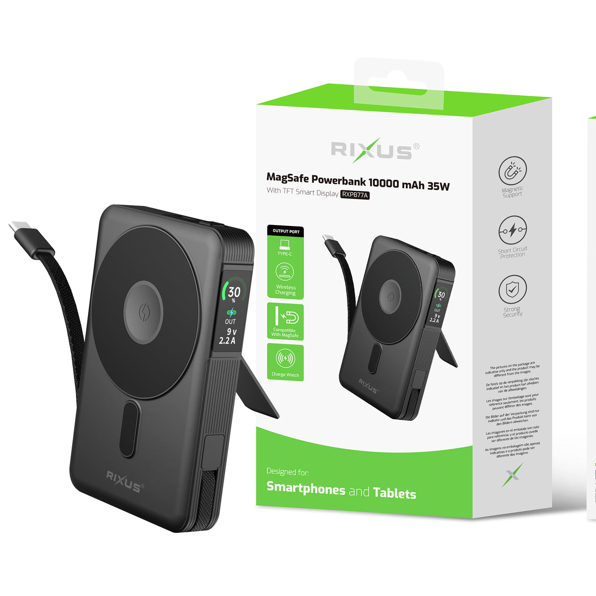 Rixus RXPB77A MagSafe Compatible Powerbank 10000 mAh 35W Black