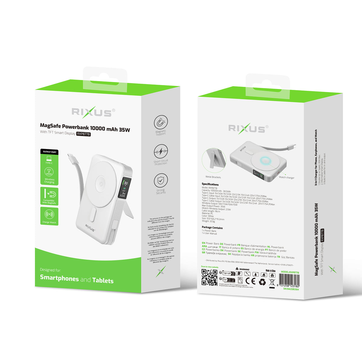 Rixus RXPB77B MagSafe Compatible Powerbank 10000 mAh 35W White
