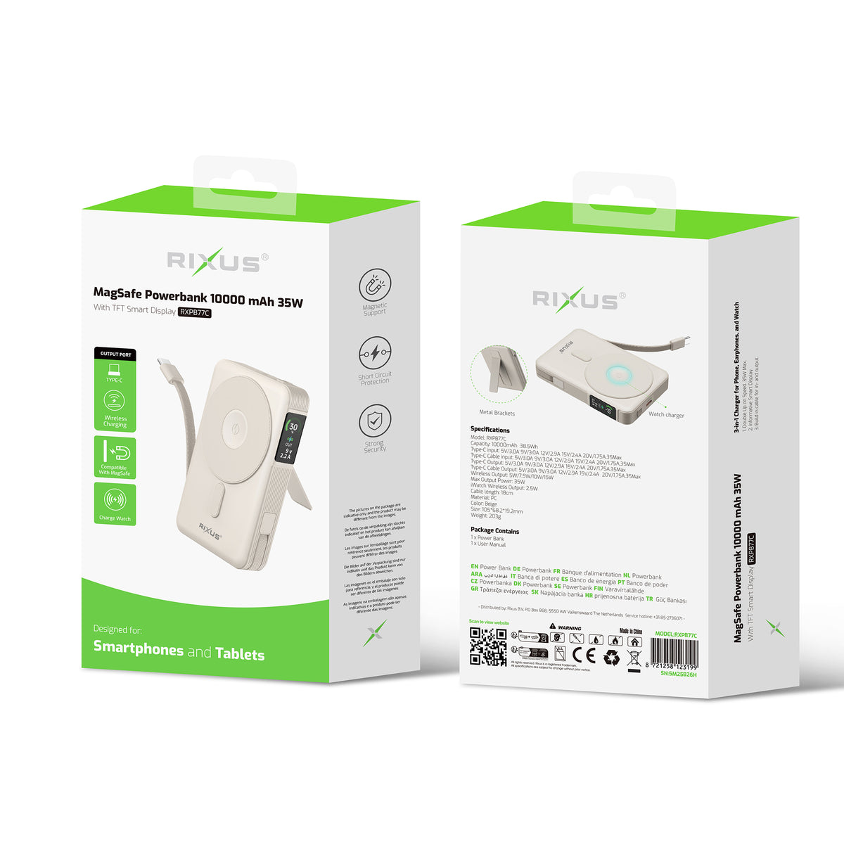 Rixus RXPB77C MagSafe Compatible Powerbank 10000 mAh 35W Beige