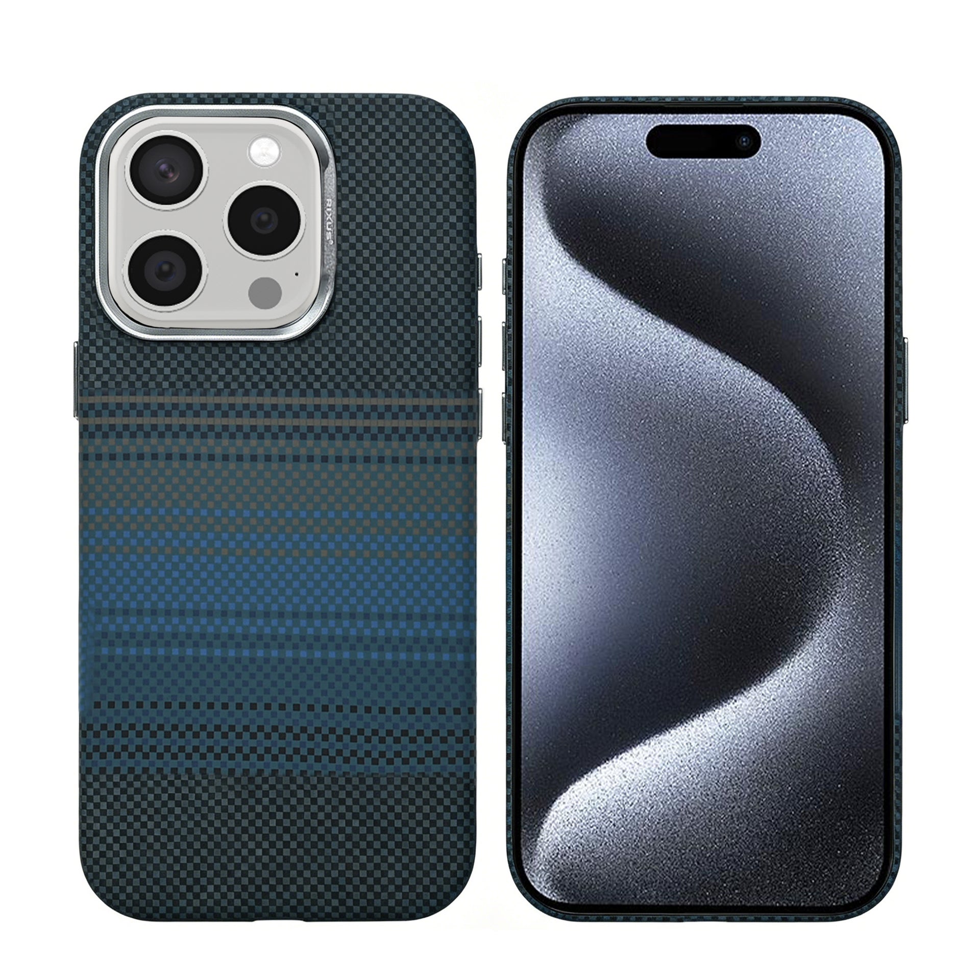 Rixus Alpine Ultra-Slim Case With MagSafe Compatible RXA131 For Apple iPhone 15 Pro Max Stripe Blue