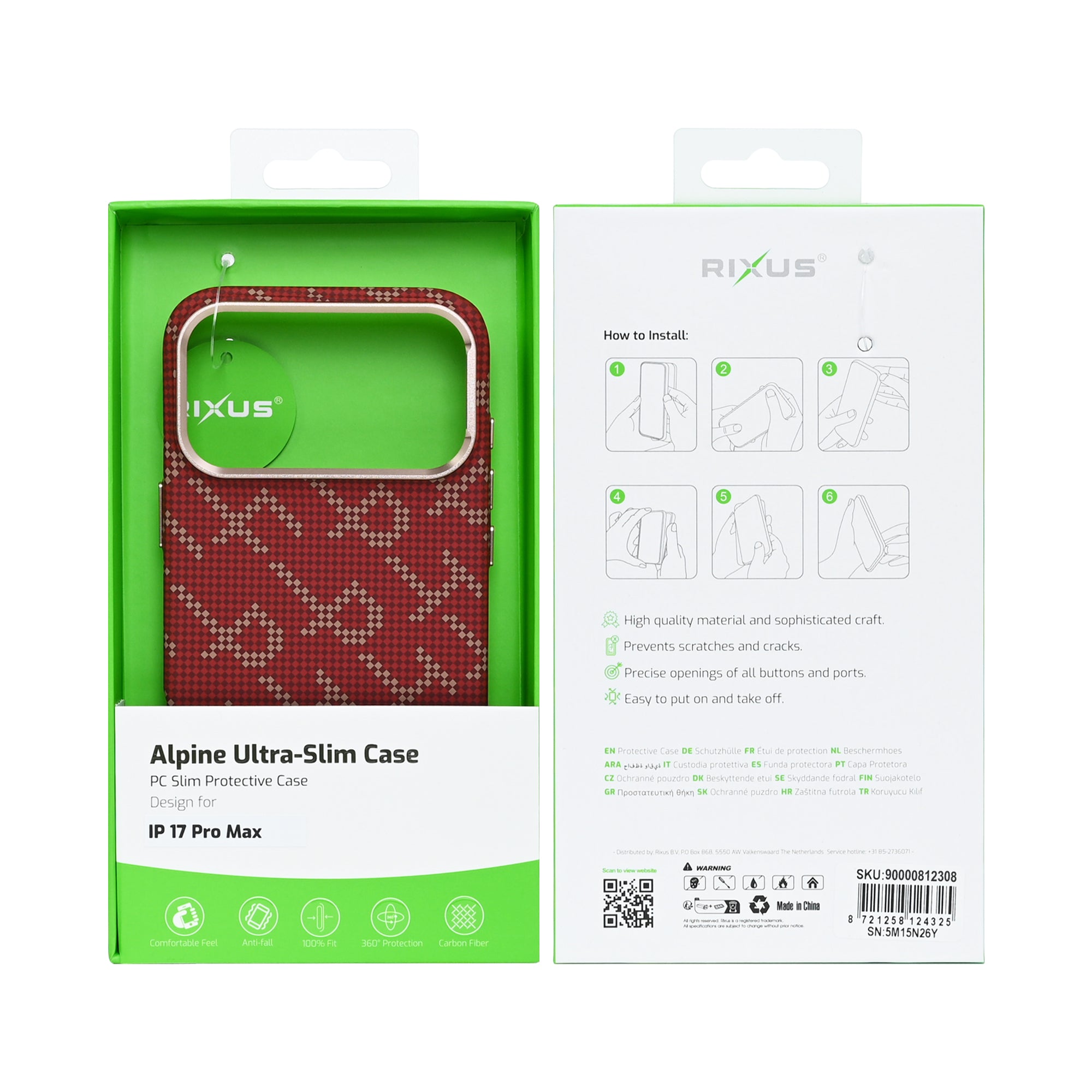 Rixus Alpine Ultra-Slim Case With MagSafe Compatible RXA093 For Apple iPhone 17 Pro Max Cherry Red