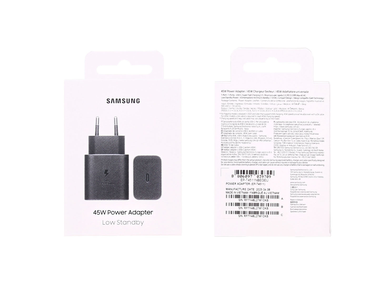Samsung EP-T4511NBEGEU USB-C Power Adapter 45W Black Original Retail Box