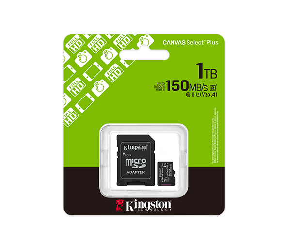 Kingston 1TB Canvas Select Plus MicroSD Memory Card 100R A1 C10 Card With Adapter Black