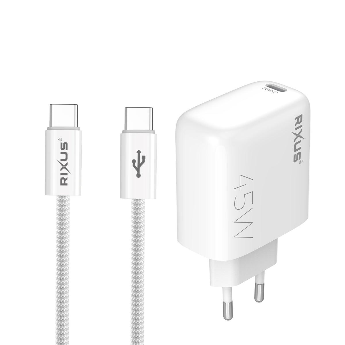 Rixus RXHC45C Fast Charger USB-C Cable 1.8m 45W White