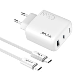 Rixus RXHC65C Fast Charger USB-C Cable 1.8m 65W White