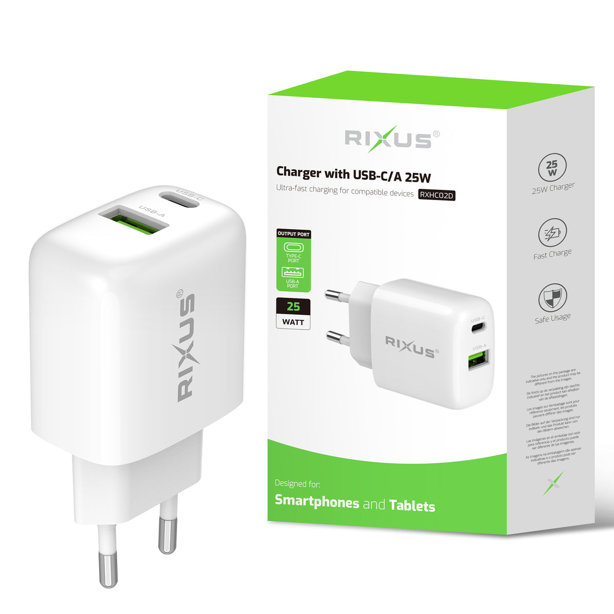 Rixus RXHC02D Charger With USB-C/A 25W (Counter Display 02)