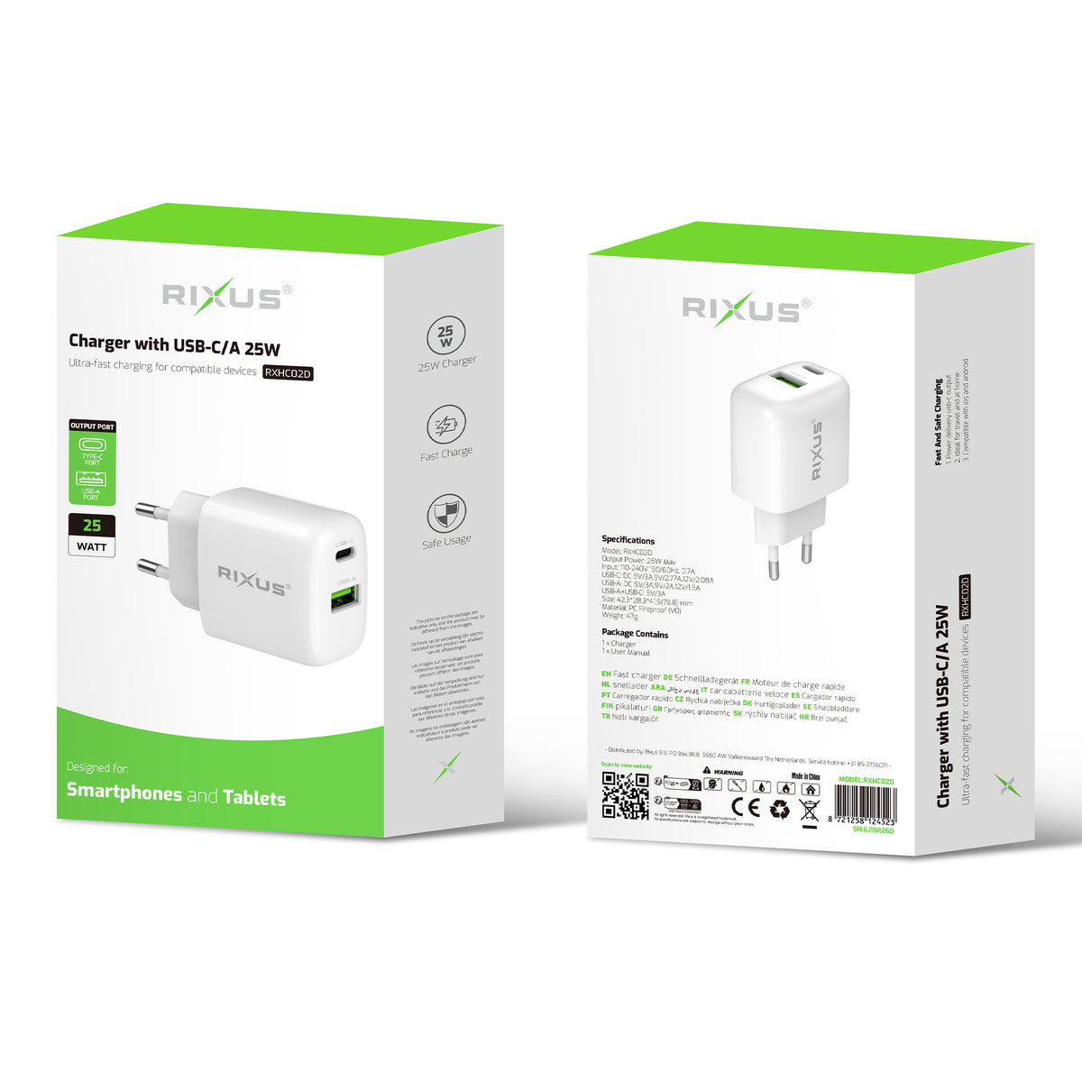 Rixus RXHC02D Charger With USB-C/A 25W (Counter Display 02)