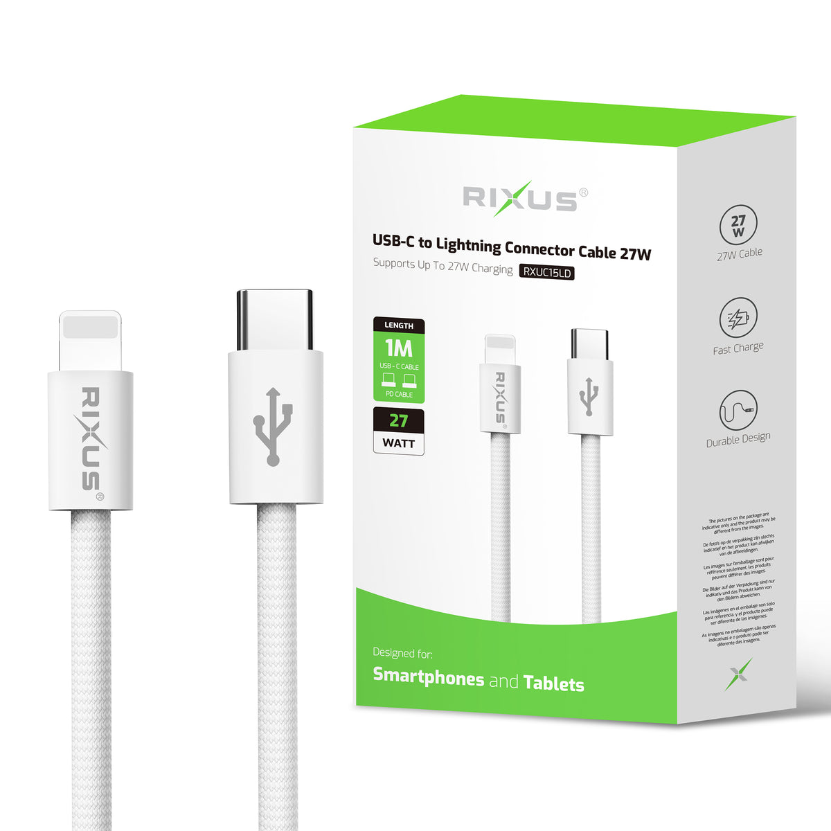 Rixus RXUC15LD USB-C To Lightning Connector Cable 27W (Counter Display 02)