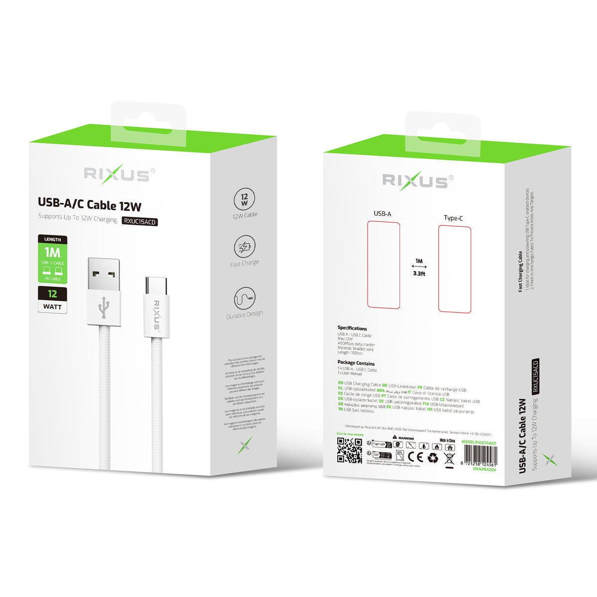 Rixus RXUC15ACD USB-A/C Cable 12W (Counter Display 02)