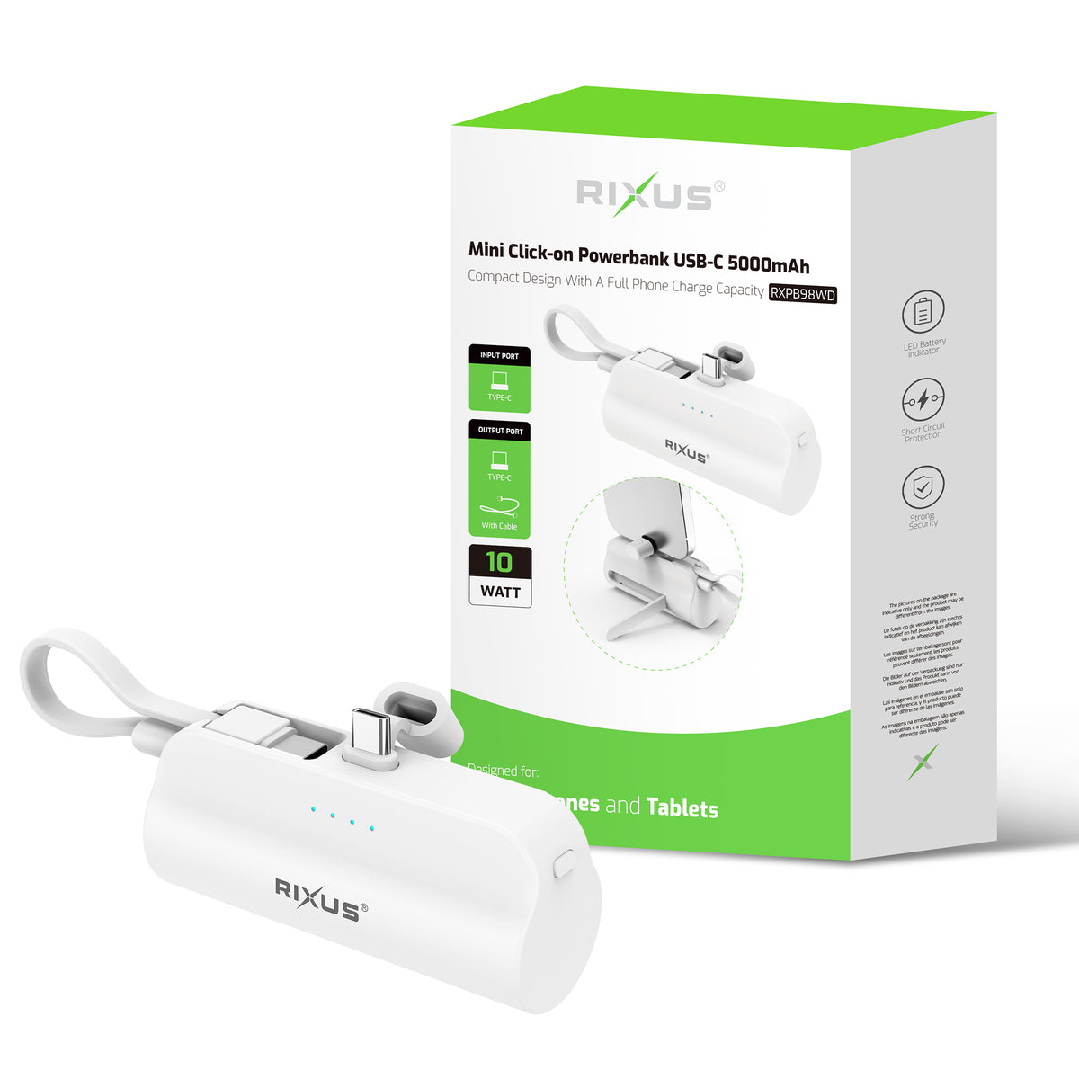 Rixus RXPB98WD Mini Click-On Powerbank USB-C 5000mAh (Counter Display 02)