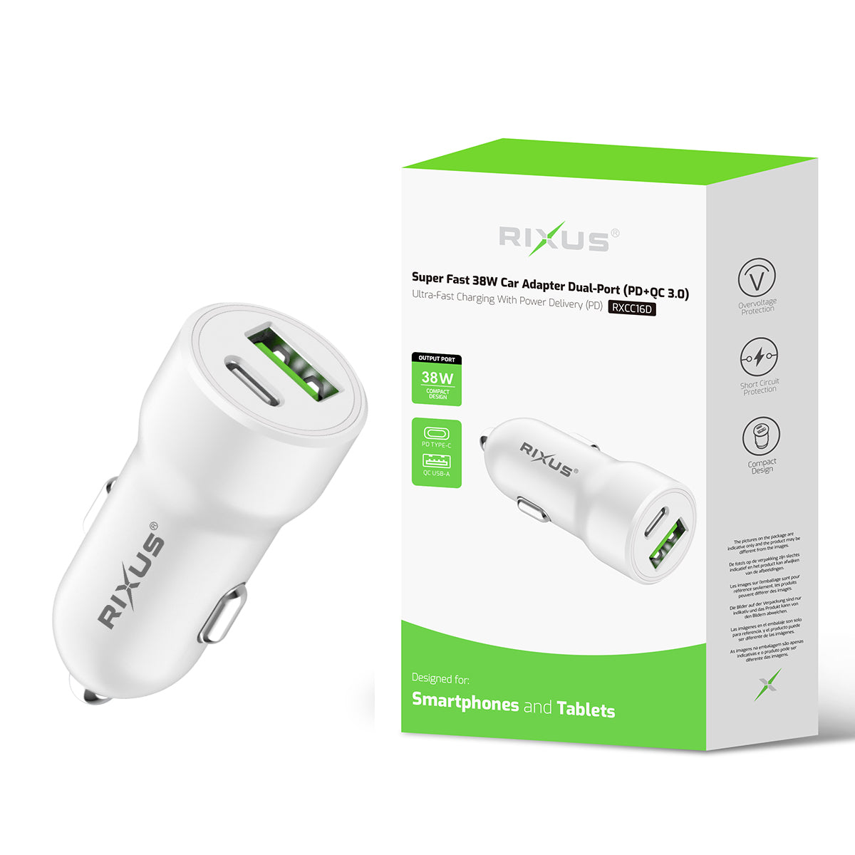 Rixus RXCC16D Fast Car Adapter Dual Port (PD+QC 3.0) (Counter Display 02)