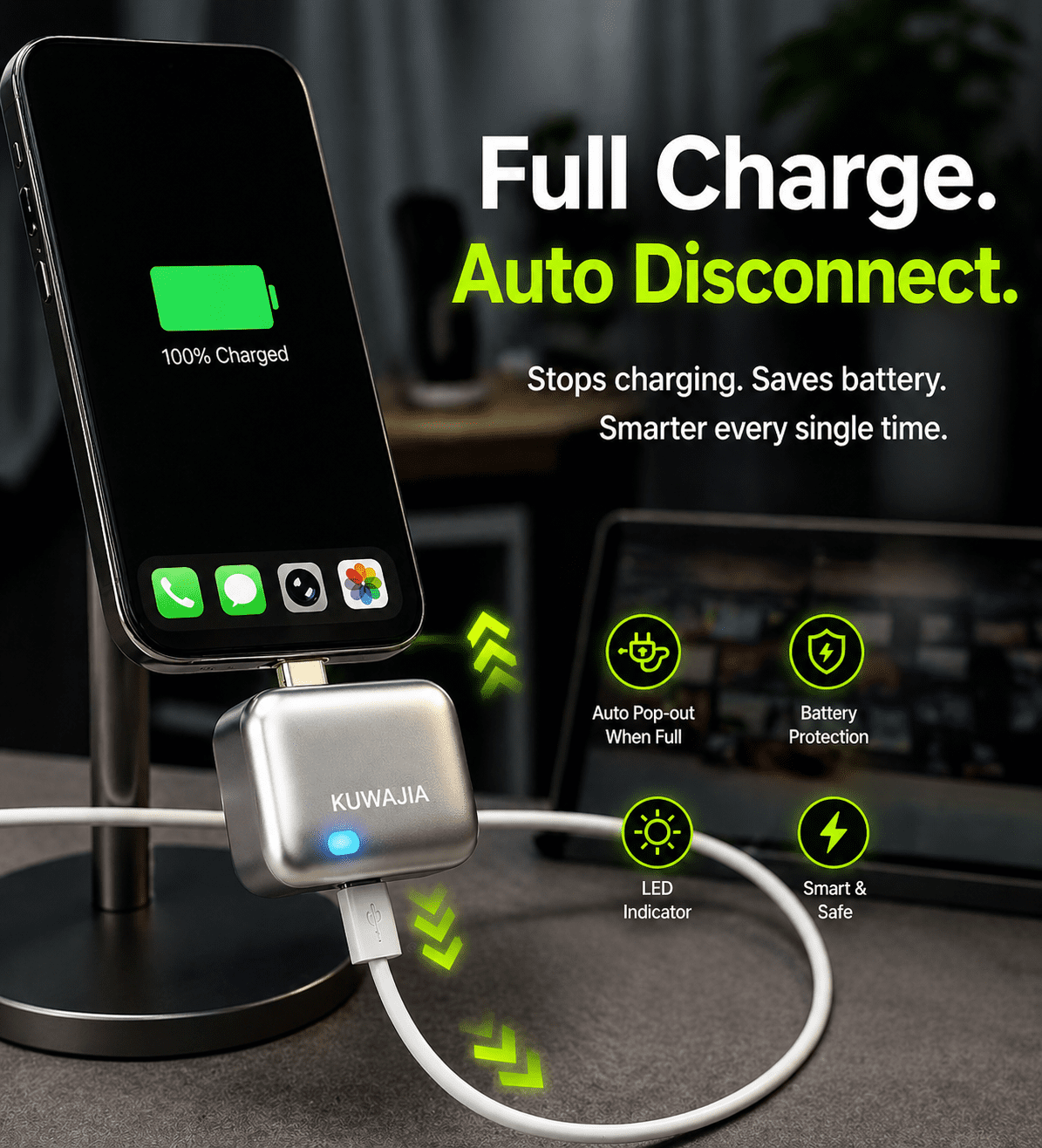 KH-51 Smart USB-C Auto Full Charge Disconnect Adapter 140W Silver