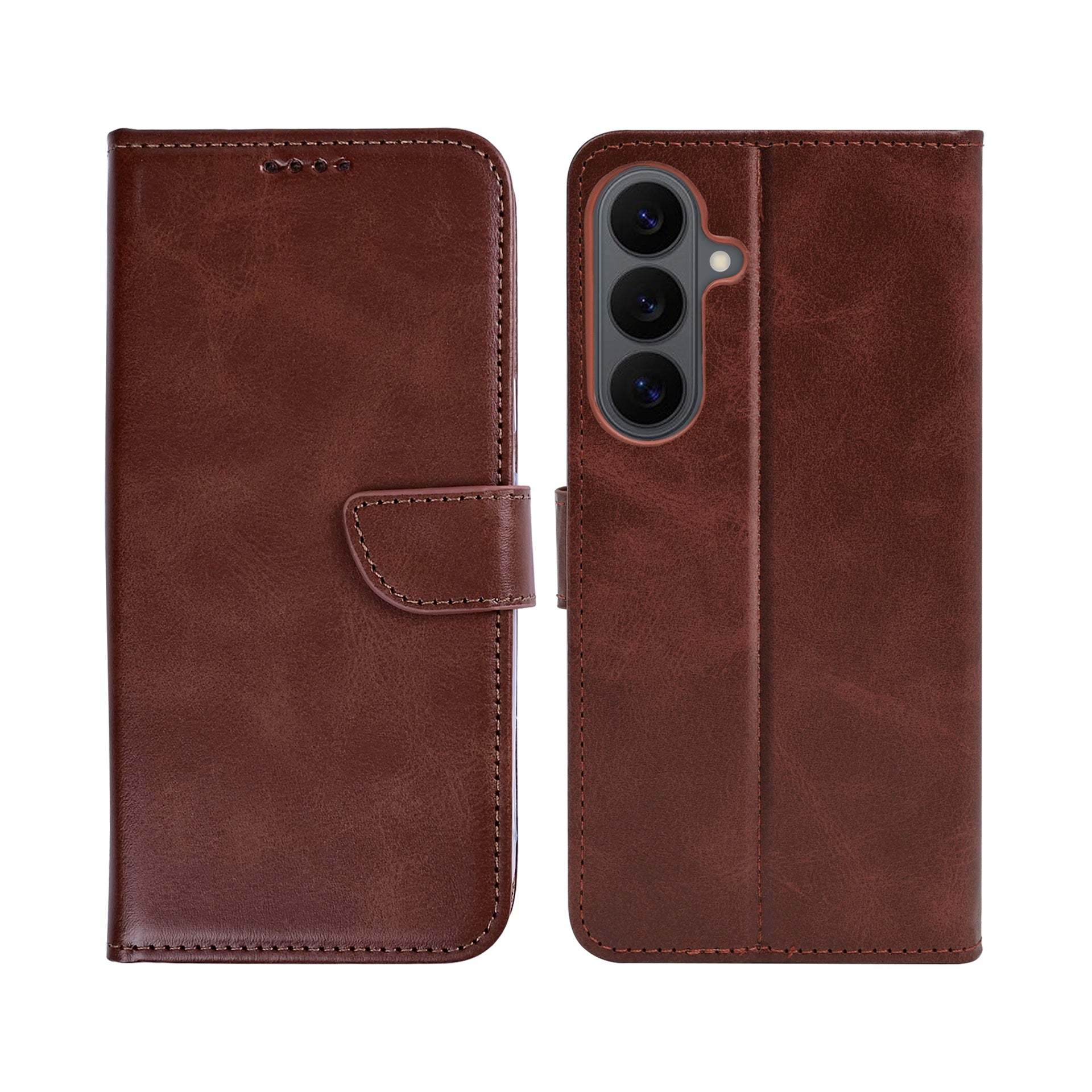 Rixus Bookcase For Samsung Galaxy S26 FE Brown