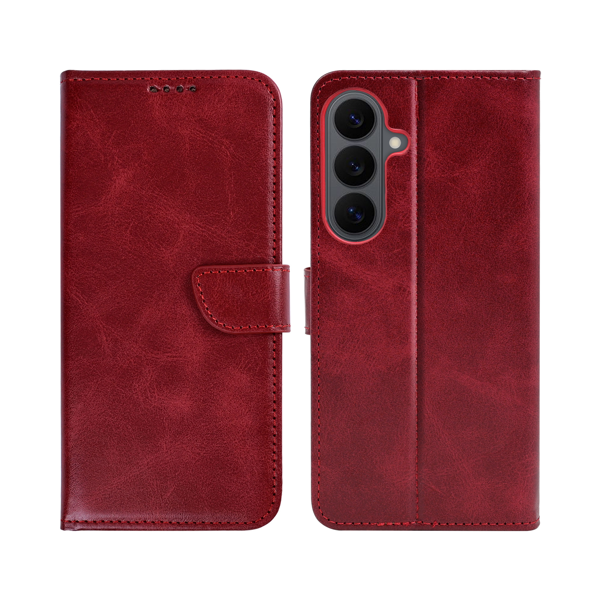 Rixus Bookcase For Samsung Galaxy S26 FE Dark Red