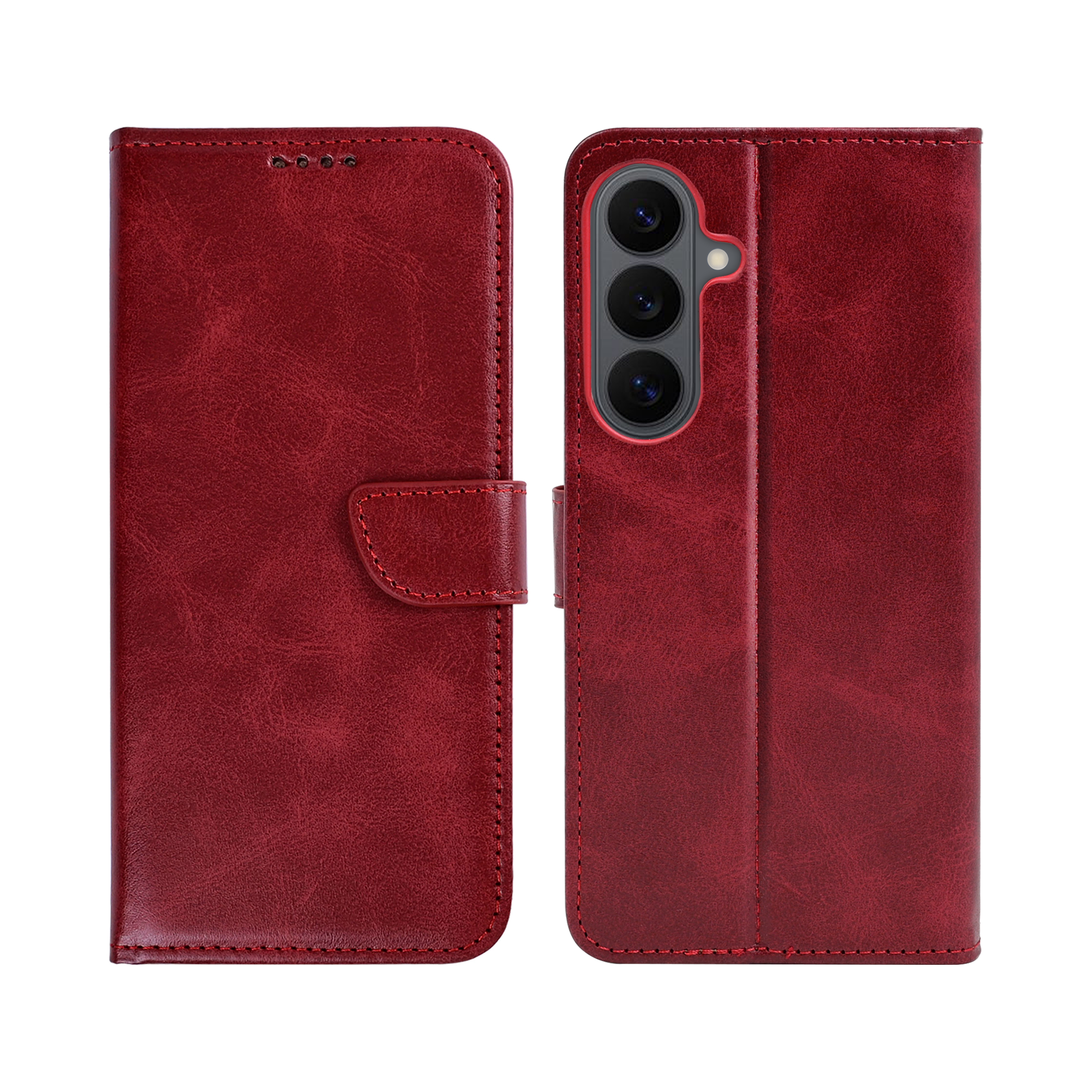 Rixus Bookcase For Samsung Galaxy S26 FE Dark Red