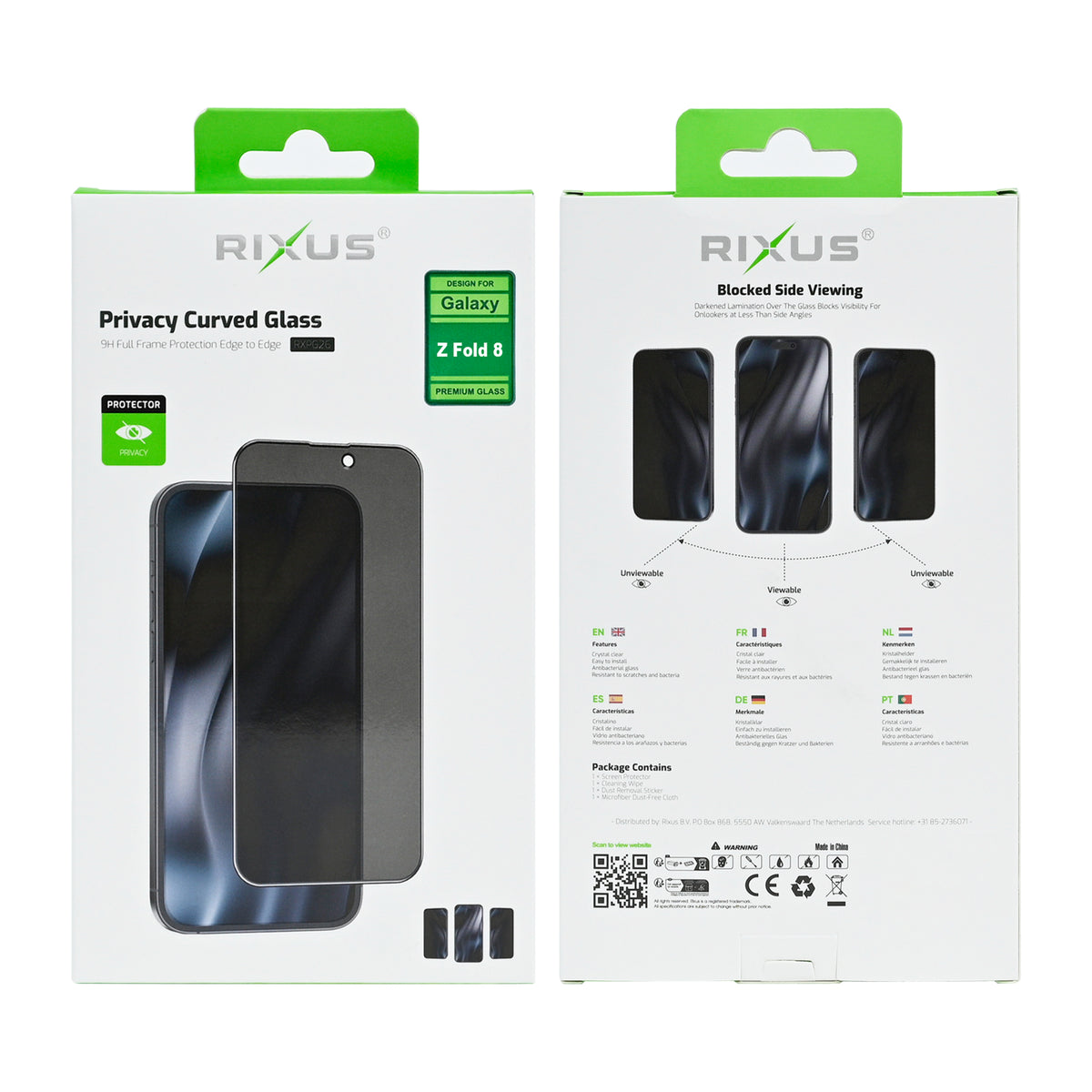 Rixus Privacy Full Curved Edge Tempered Glass For Samsung Galaxy Z Fold8