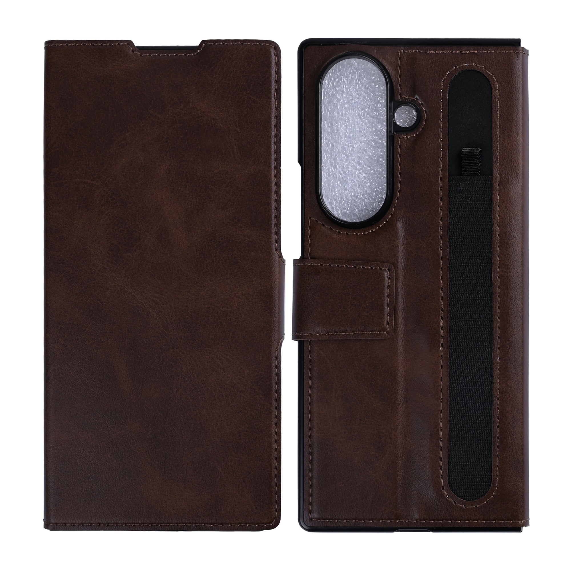 Rixus Wallet Case With Pen Holder For Samsung Galaxy Z Fold8 Ultra Brown