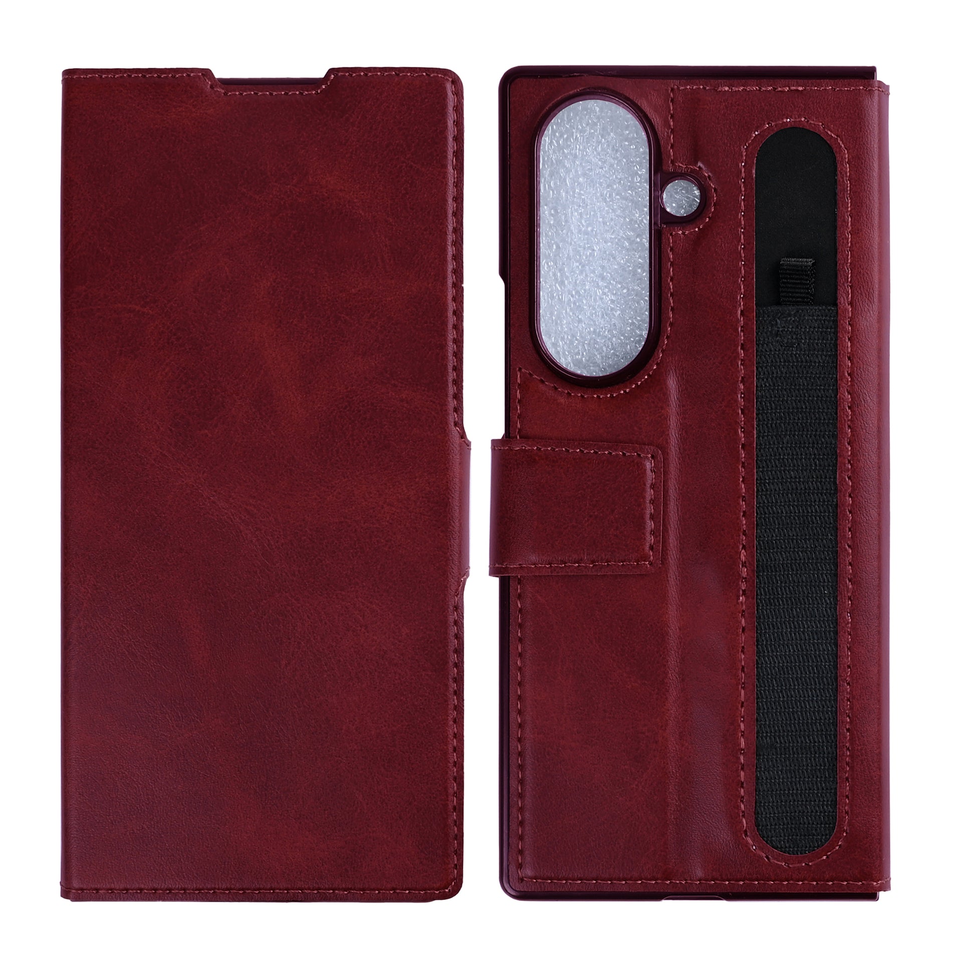 Rixus Wallet Case With Pen Holder For Samsung Galaxy Z Fold8 Ultra Dark Red