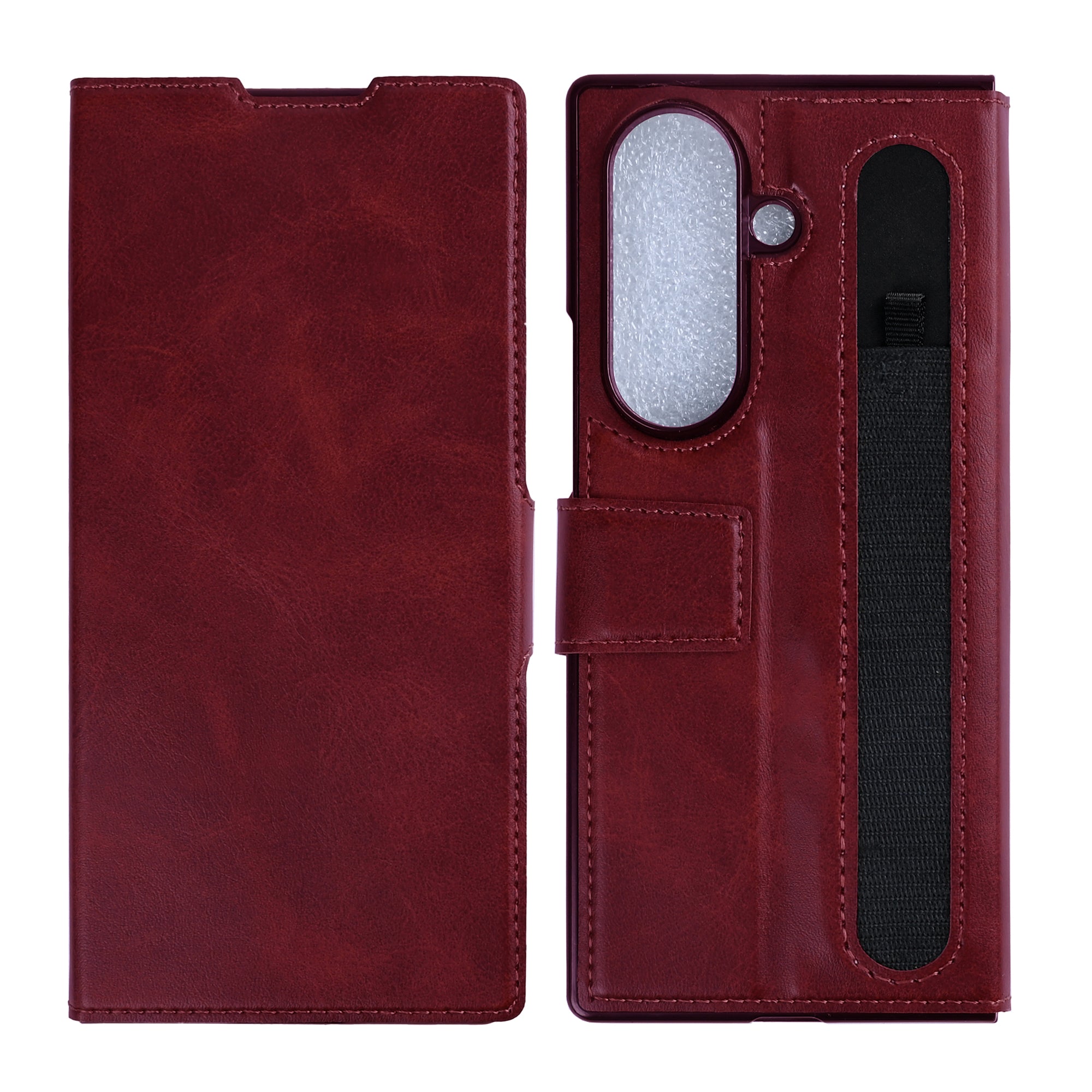 Rixus Wallet Case With Pen Holder For Samsung Galaxy Z Fold8 Ultra Dark Red