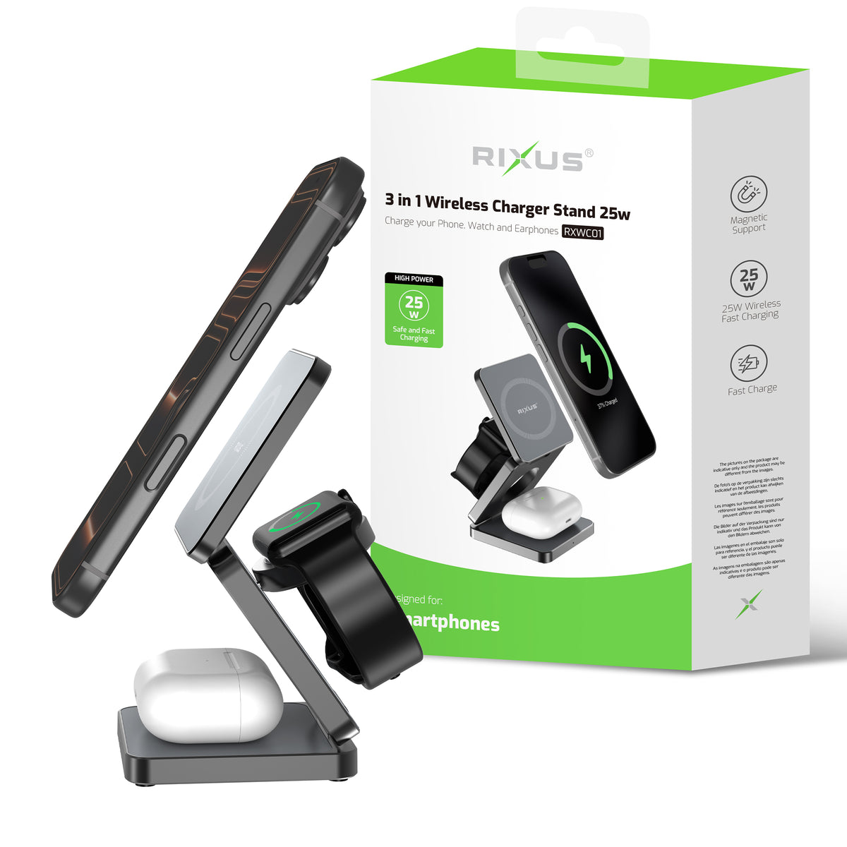 Rixus RXWC01 3 in 1 Wireless Charger Stand 25W