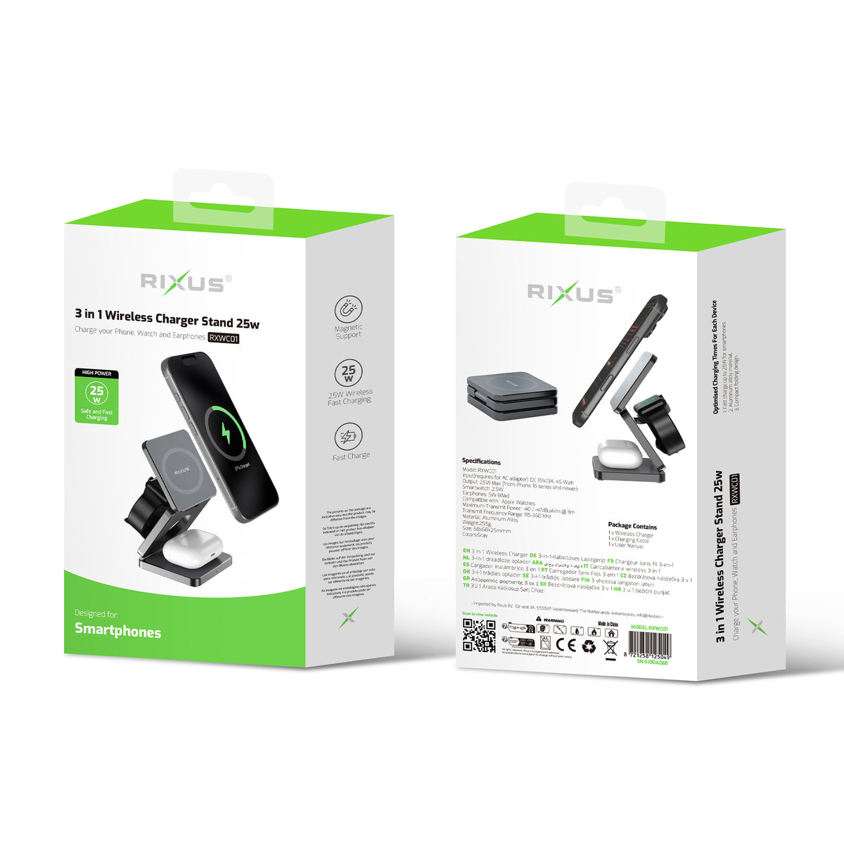 Rixus RXWC01 3 in 1 Wireless Charger Stand 25W