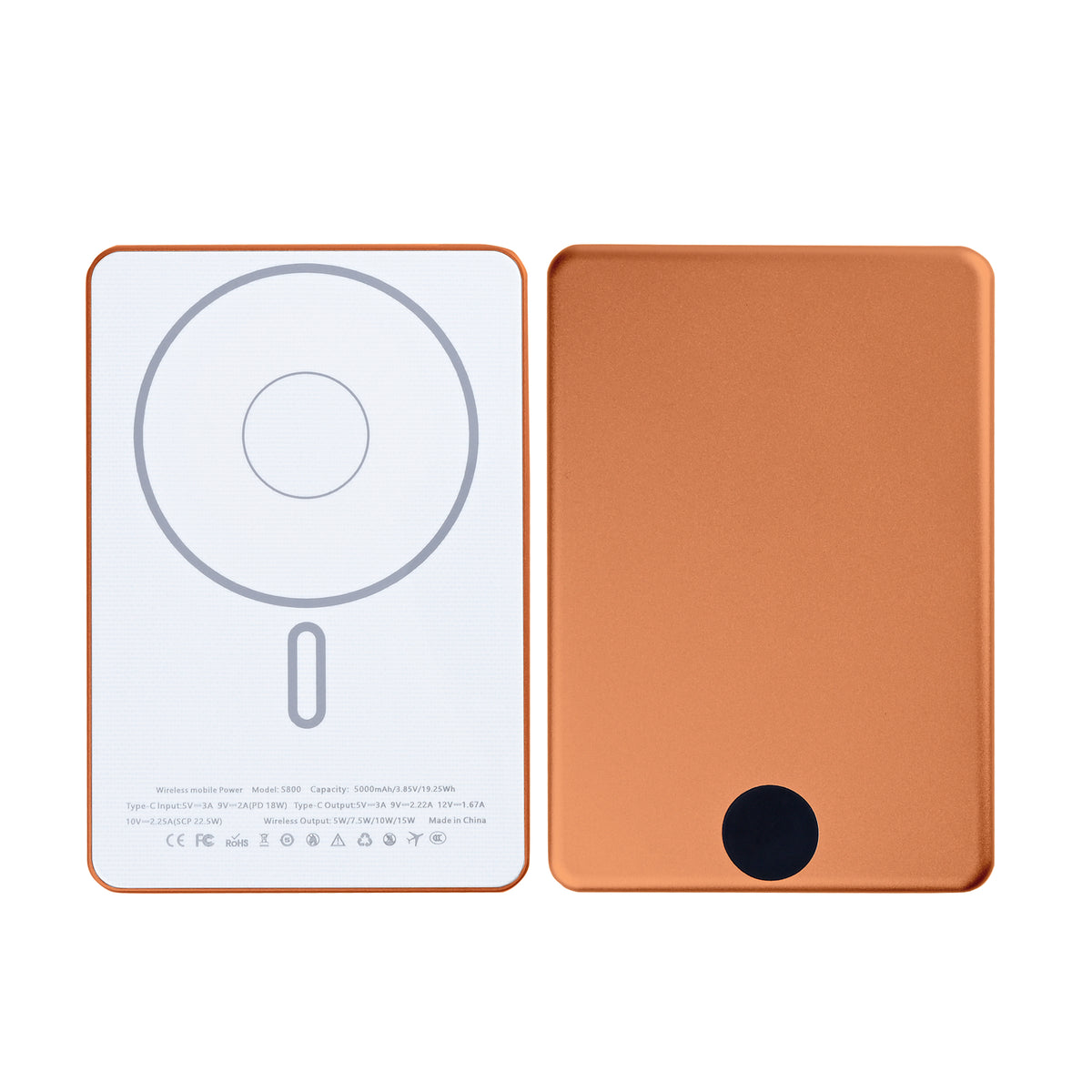 For Apple iPhone 12, 13, 14, 15, 16, 17 Series Ultra Thin Battery Pack Magnetic Charging 15W 5000mAh Orange