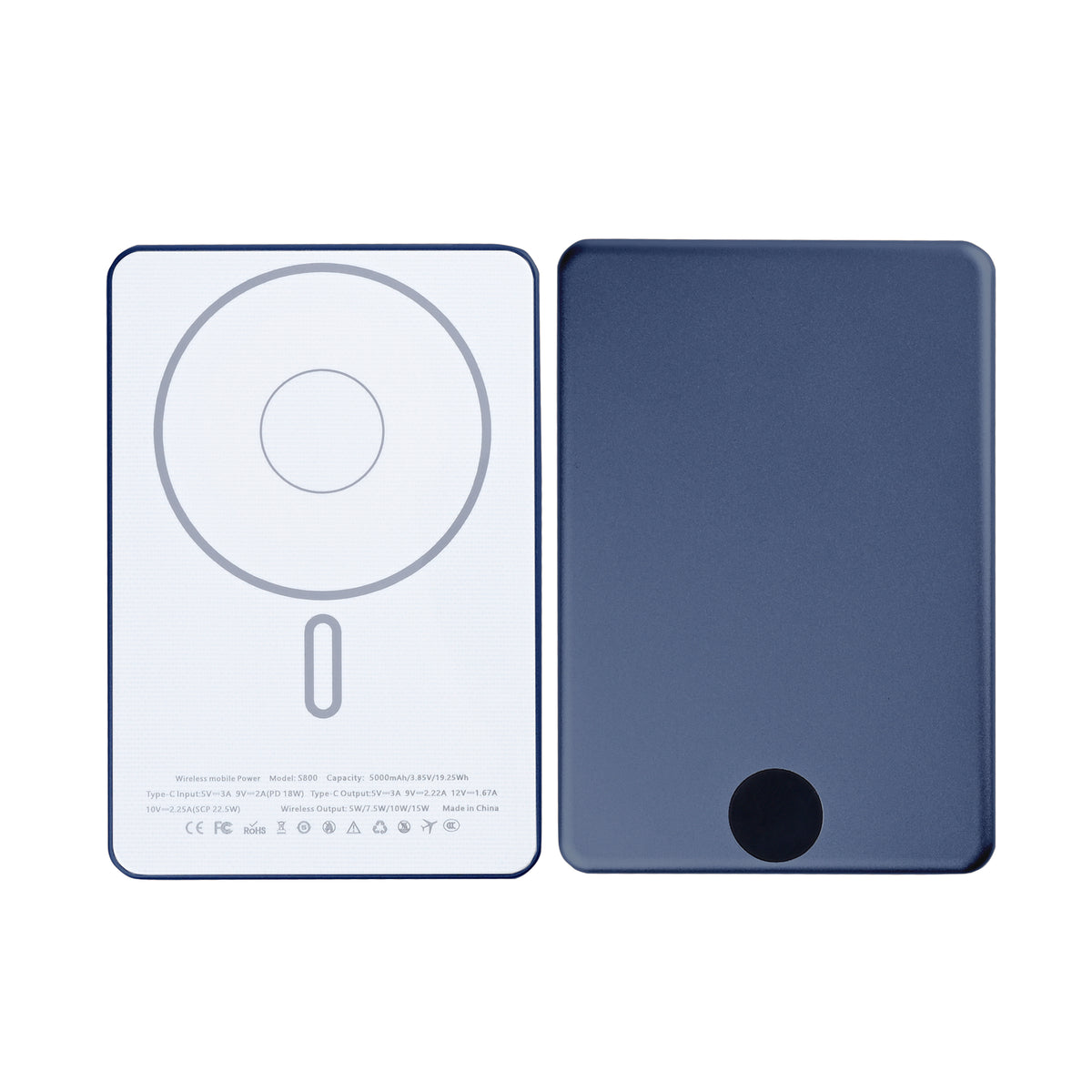 For Apple iPhone 12, 13, 14, 15, 16, 17 Series Ultra Thin Battery Pack Magnetic Charging 15W 5000mAh Blue