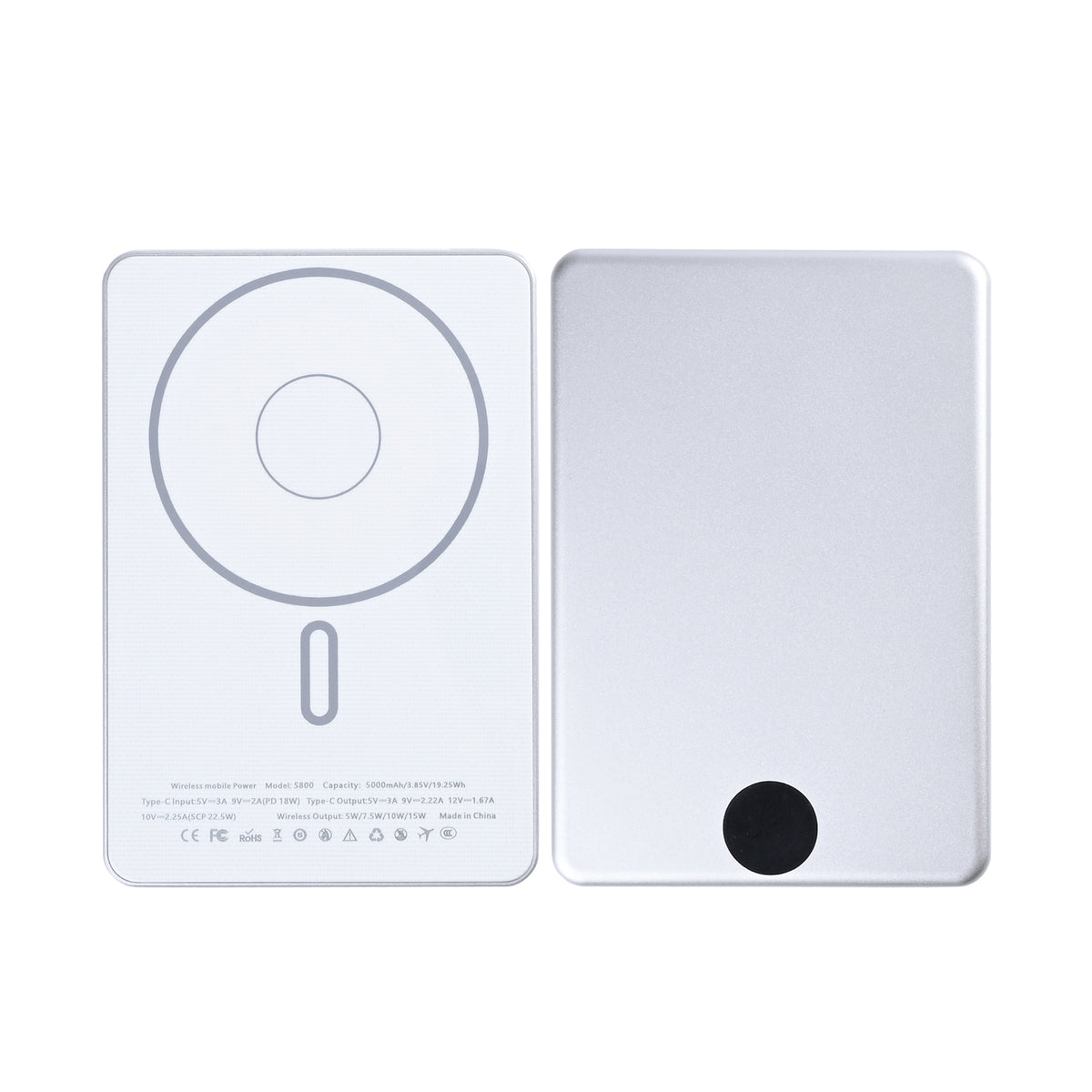 For Apple iPhone 12, 13, 14, 15, 16, 17 Series Ultra Thin Battery Pack Magnetic Charging 15W 5000mAh Silver