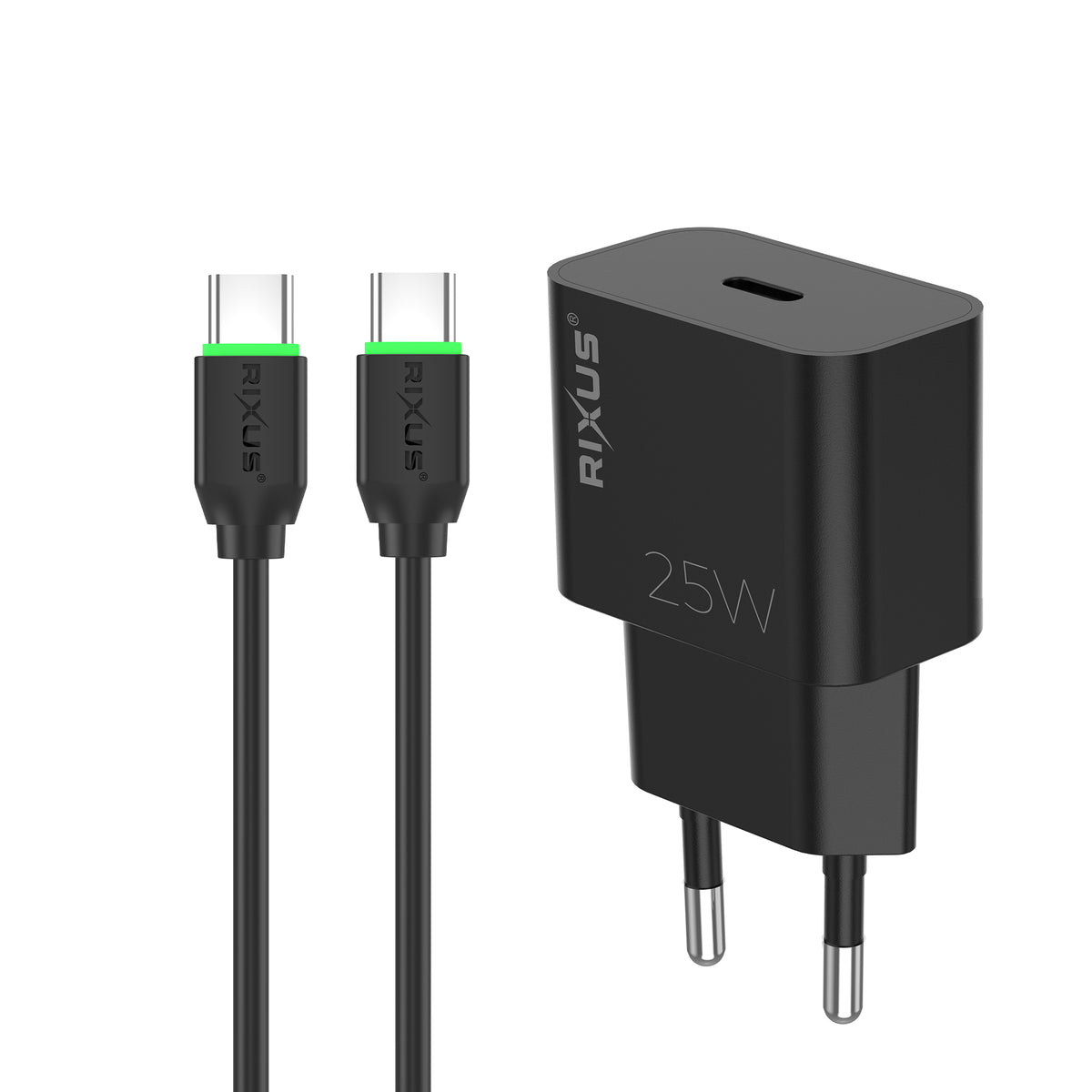 Rixus RXHC05B Fast Charger With USB-C Cable 25W Black