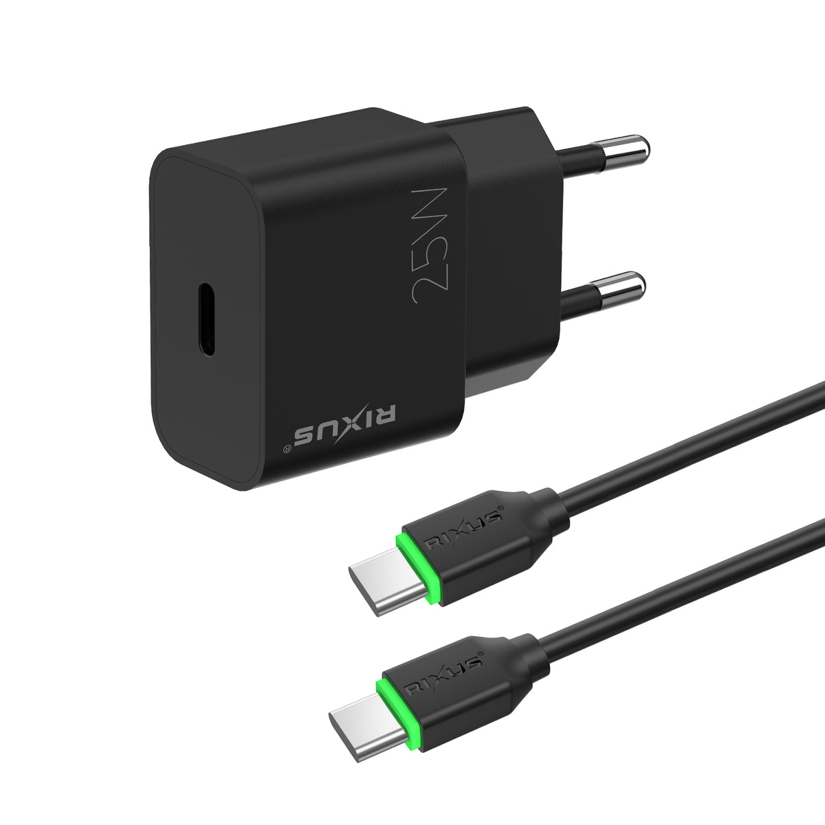 Rixus RXHC05B Fast Charger With USB-C Cable 25W Black