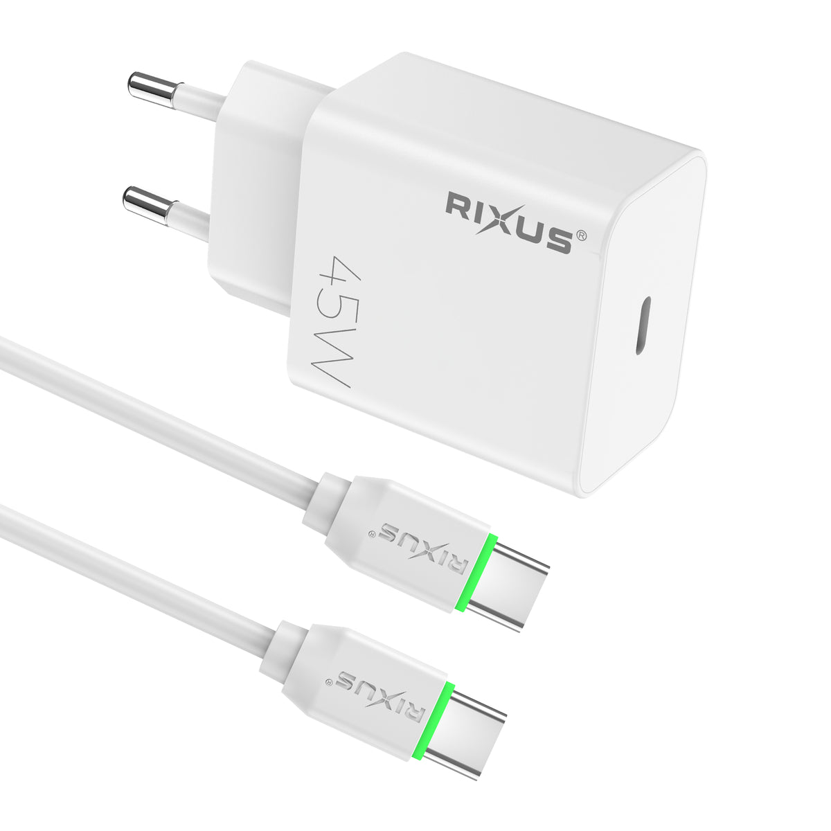 Rixus RXHC06A Fast Charger With USB-C Cable 45W White