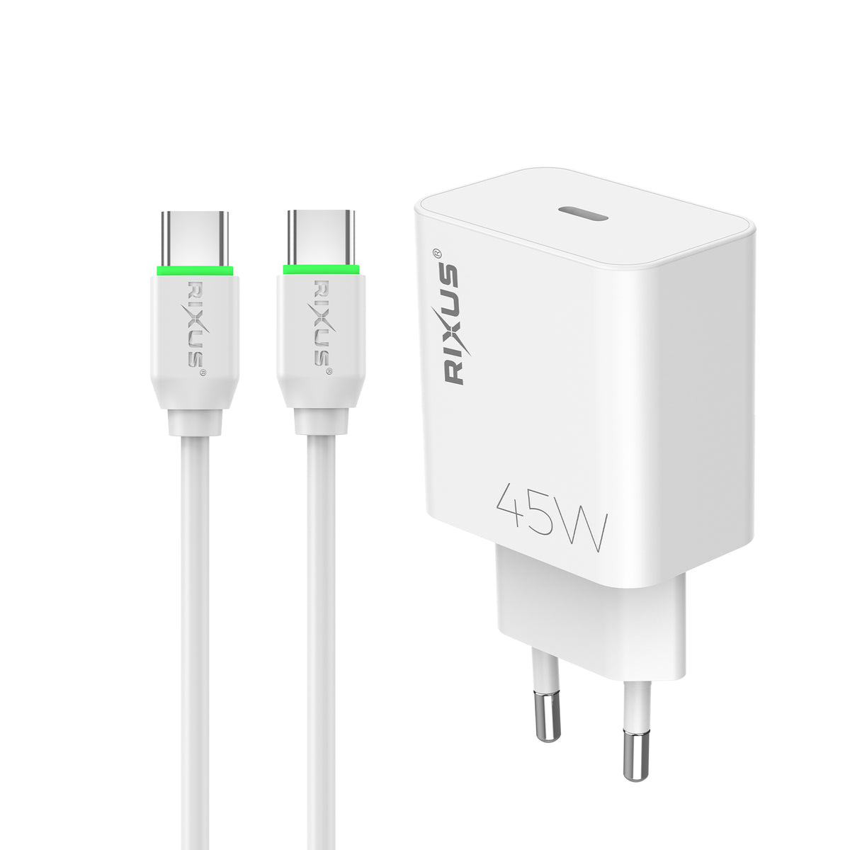 Rixus RXHC06A Fast Charger With USB-C Cable 45W White