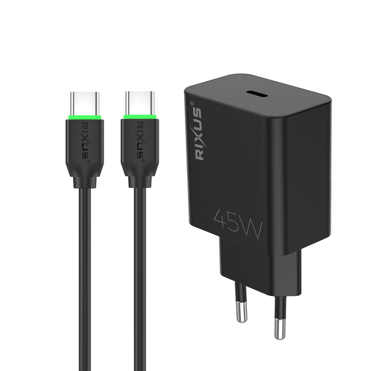 Rixus RXHC06B Fast Charger With USB-C Cable 45W Black