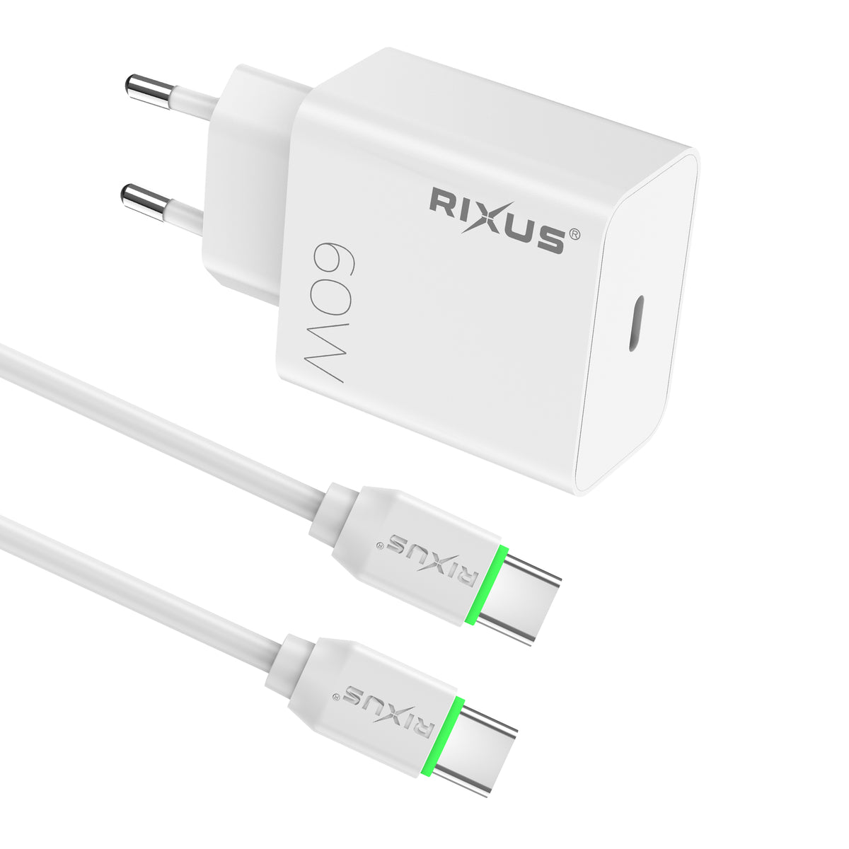 Rixus RXHC07A Fast Charger With USB-C Cable 60W White