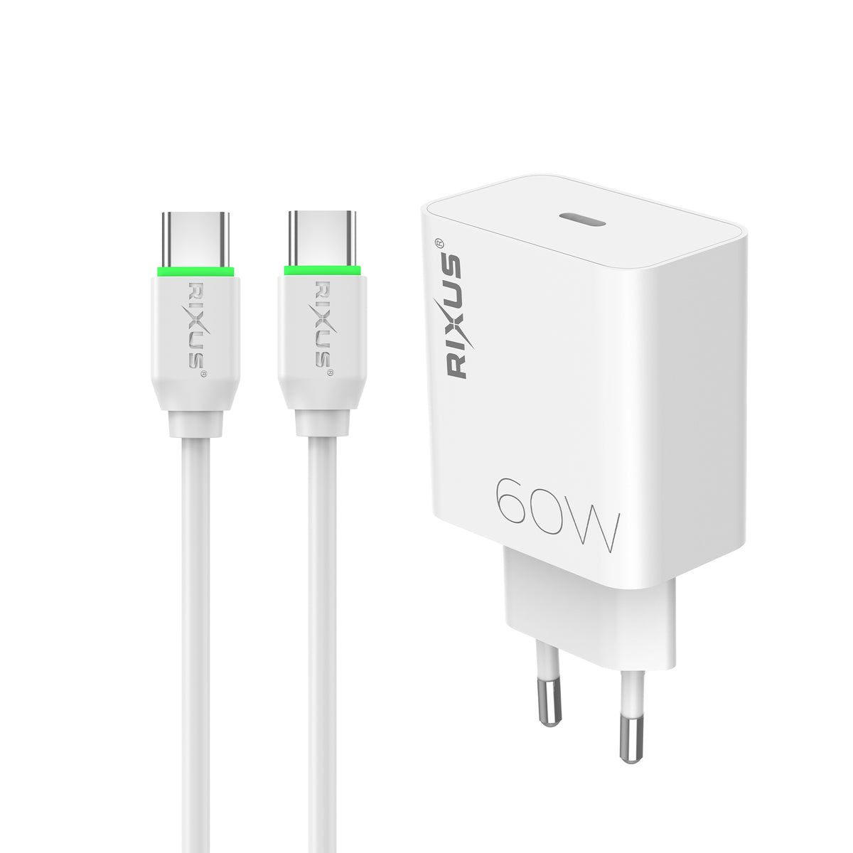 Rixus RXHC07A Fast Charger With USB-C Cable 60W White