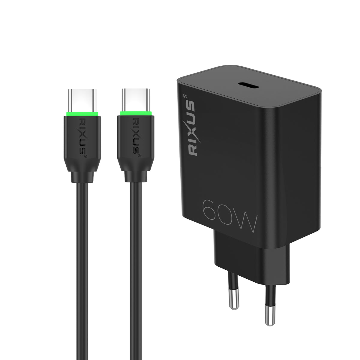 Rixus RXHC07B Fast Charger With USB-C Cable 60W Black