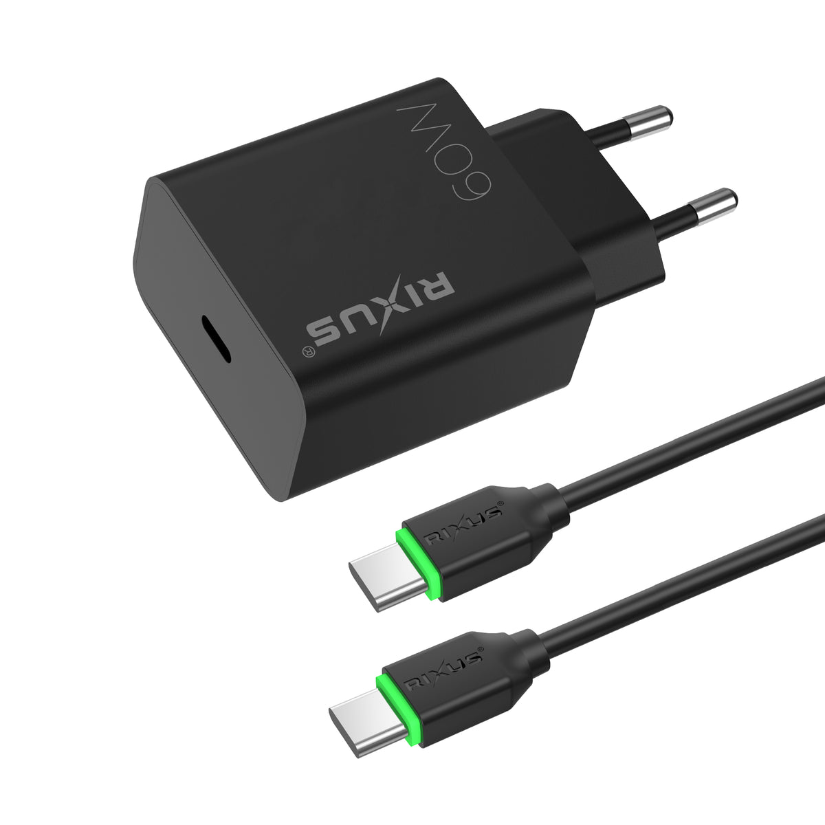 Rixus RXHC07B Fast Charger With USB-C Cable 60W Black
