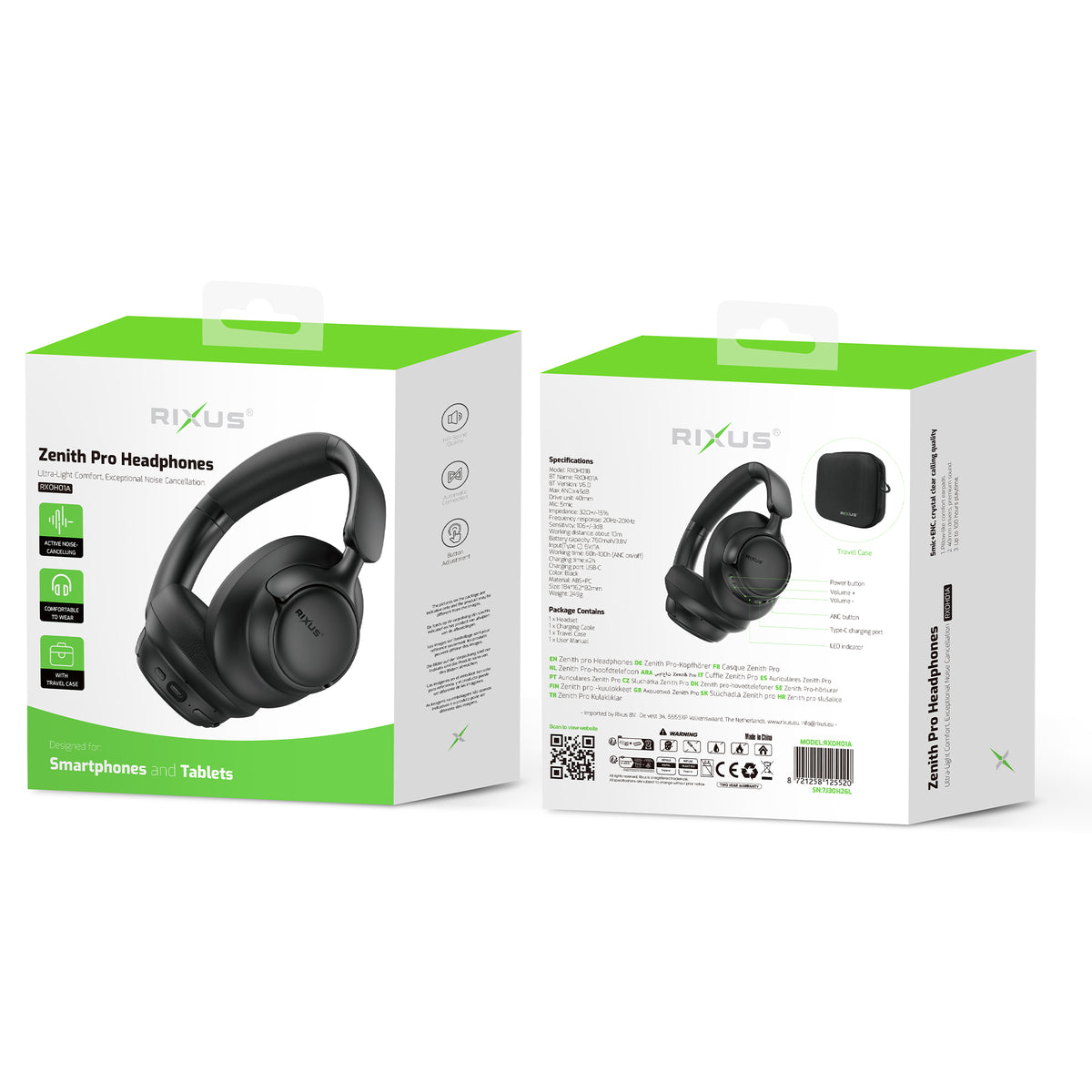 Rixus RXOH01A Zenith Pro Headphones Black