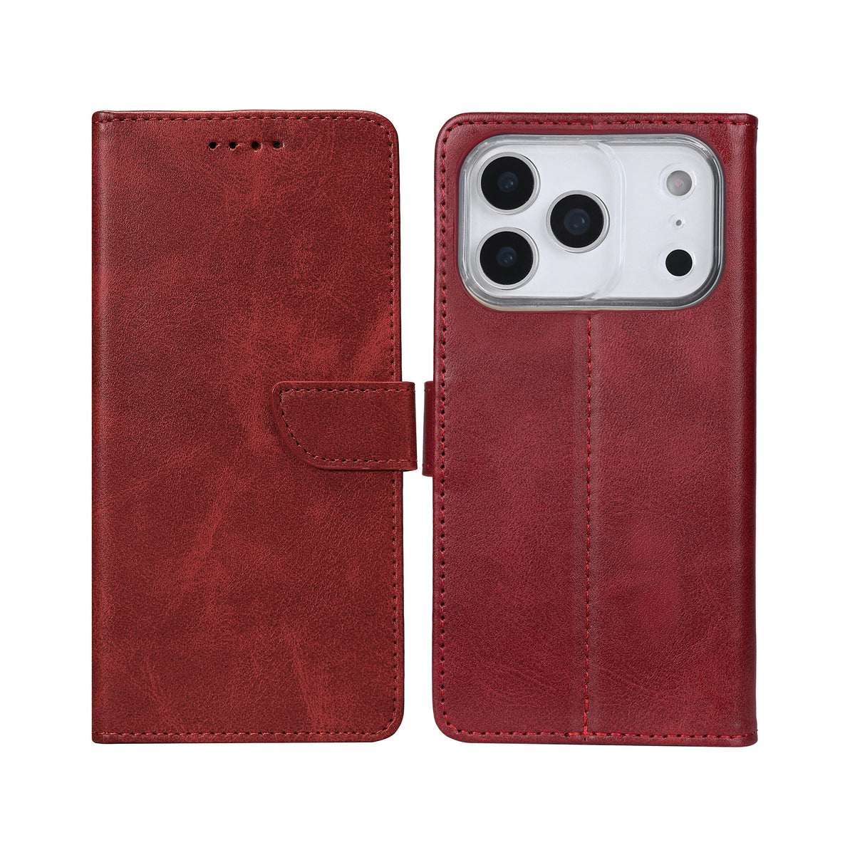 Rixus Bookcase For Apple iPhone 17 Pro, 18 Pro Dark Red