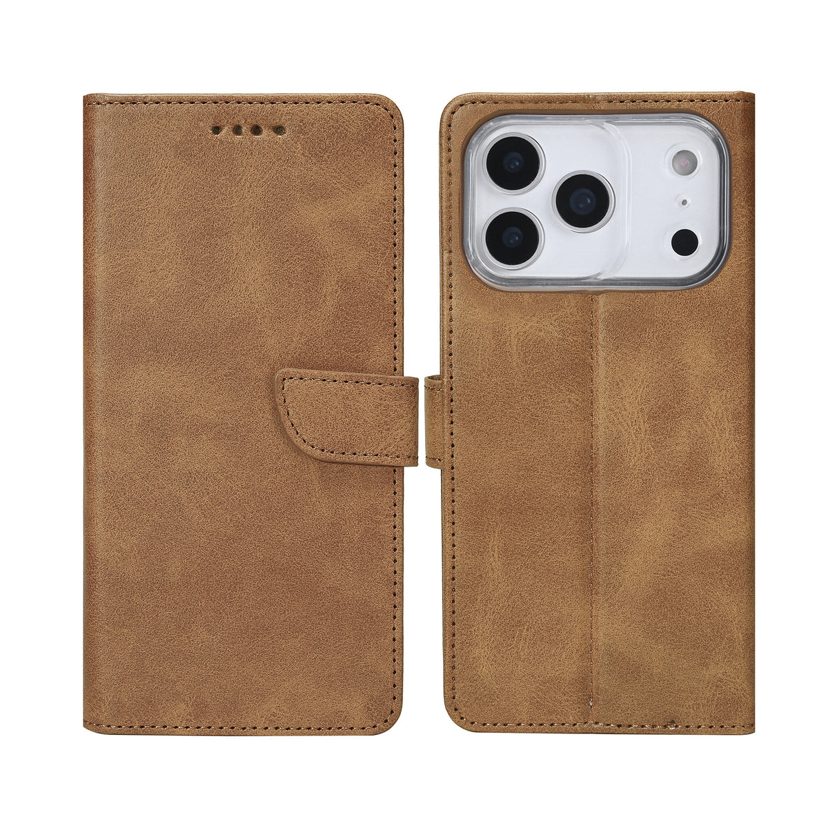 Rixus Bookcase For Apple iPhone 17 Pro, 18 Pro Light Brown