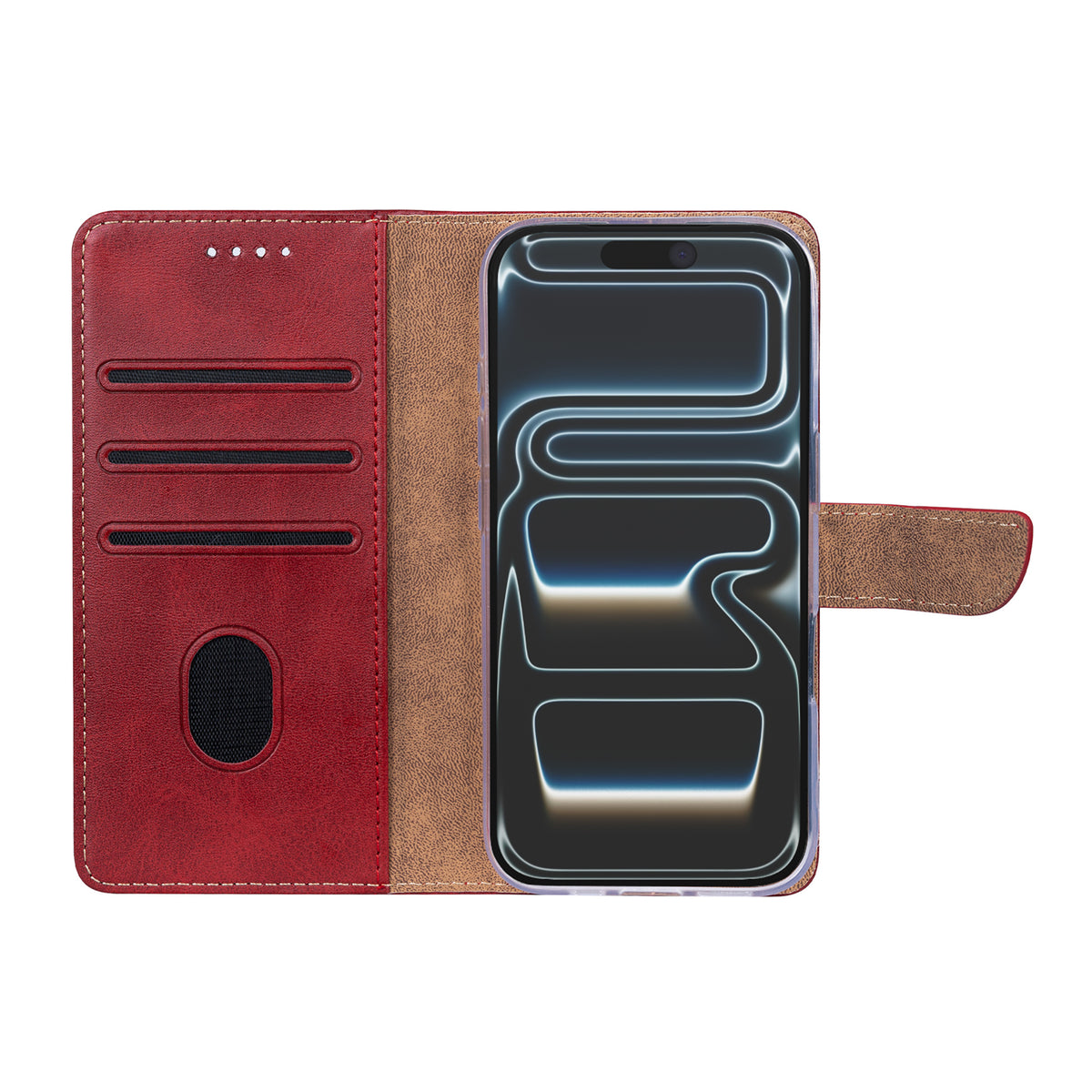 Rixus Bookcase For Apple iPhone 17 Pro Max, 18 Pro Max Dark Red