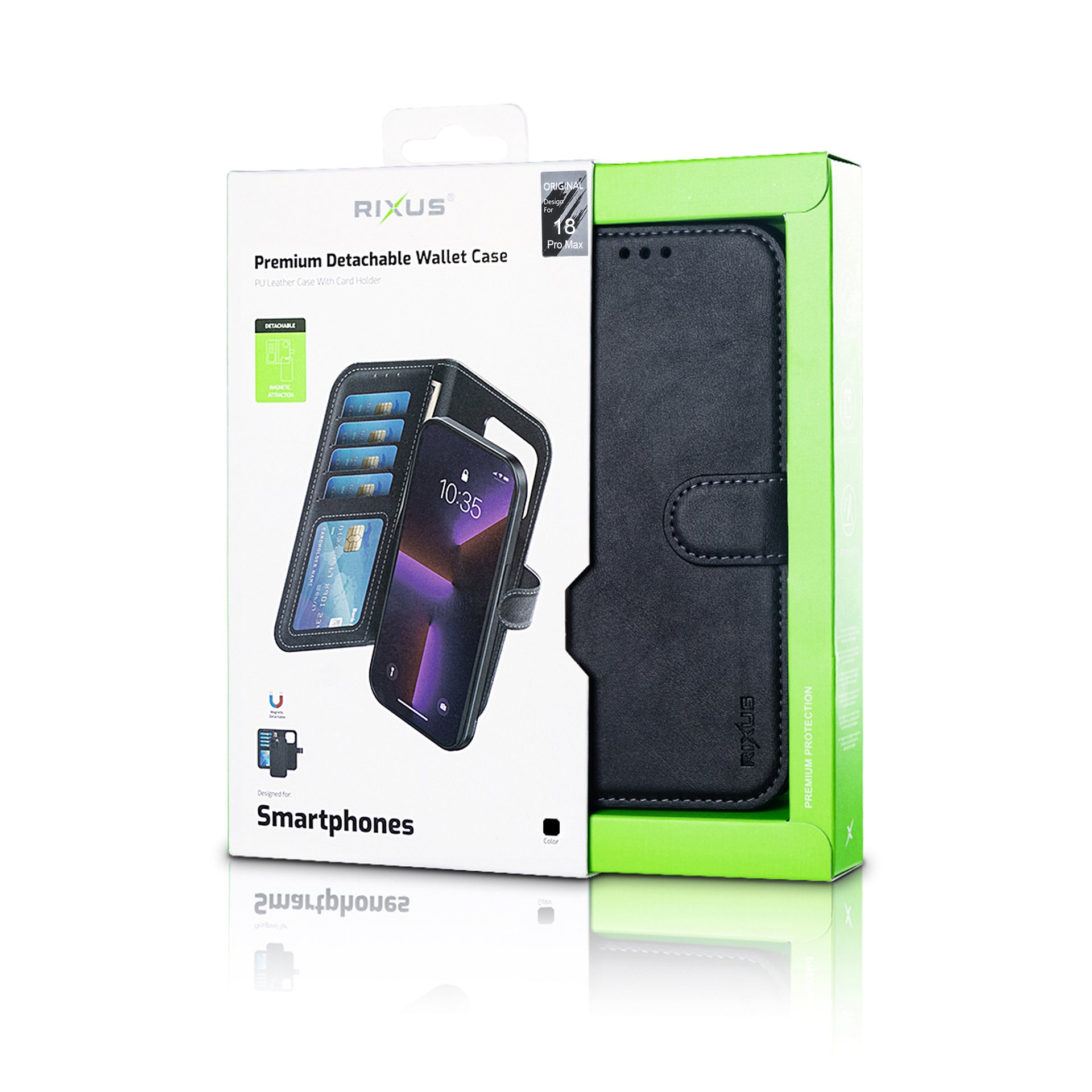 Rixus Duo Magnetic Detachable Wallet For Apple iPhone 17 Pro Max, 18 Pro Max Black