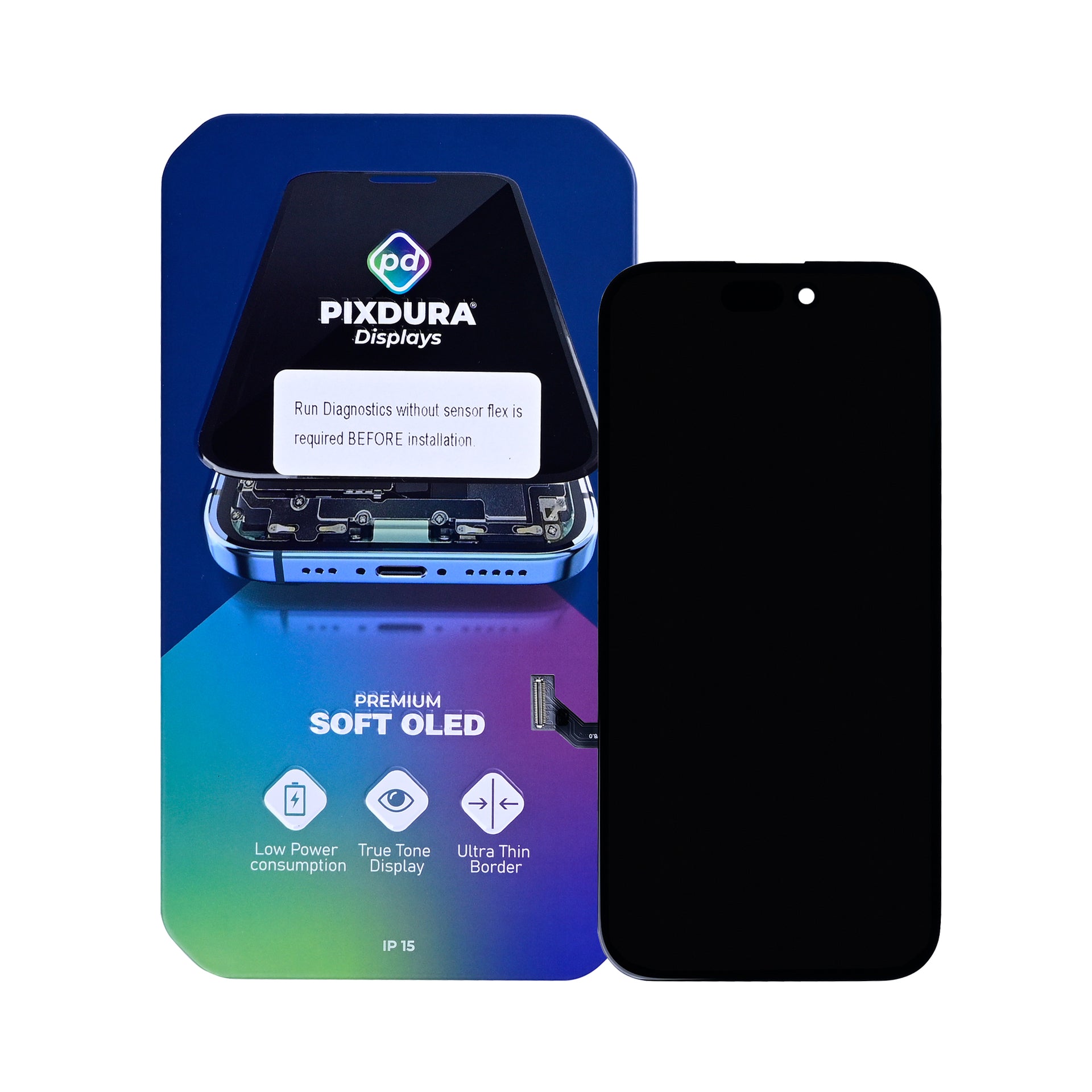 PIXDURA For Apple iPhone 15 Display And Digitizer Soft-OLED (Run Diagnostics) (60Hz)