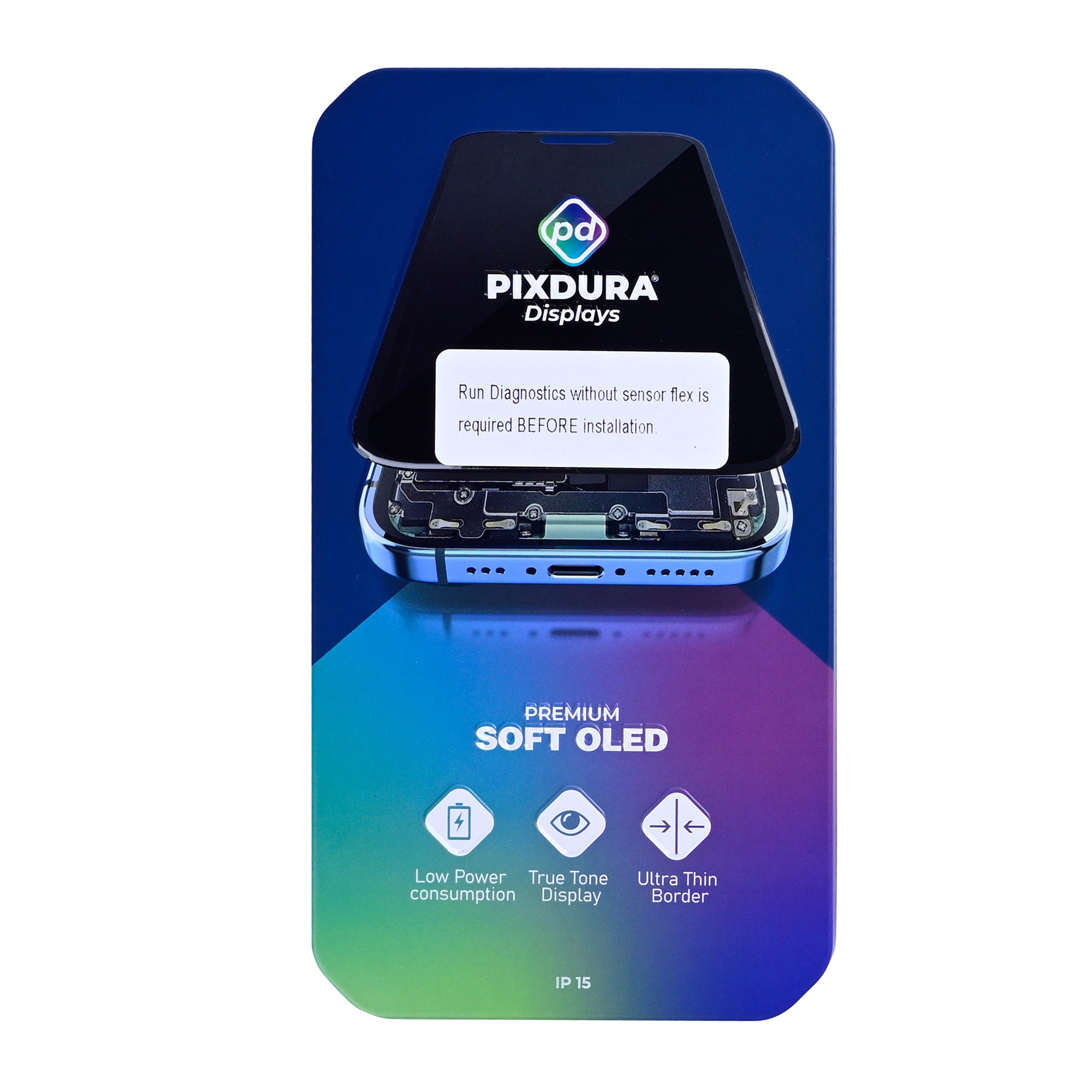PIXDURA For Apple iPhone 15 Display And Digitizer Soft-OLED (Run Diagnostics) (60Hz)