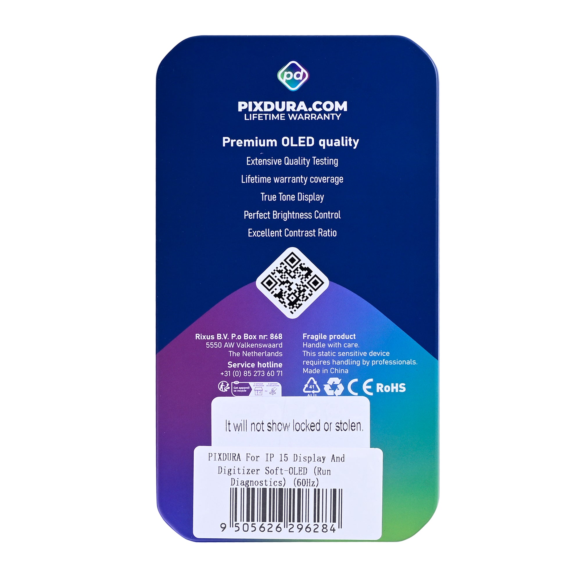 PIXDURA For Apple iPhone 15 Display And Digitizer Soft-OLED (Run Diagnostics) (60Hz)